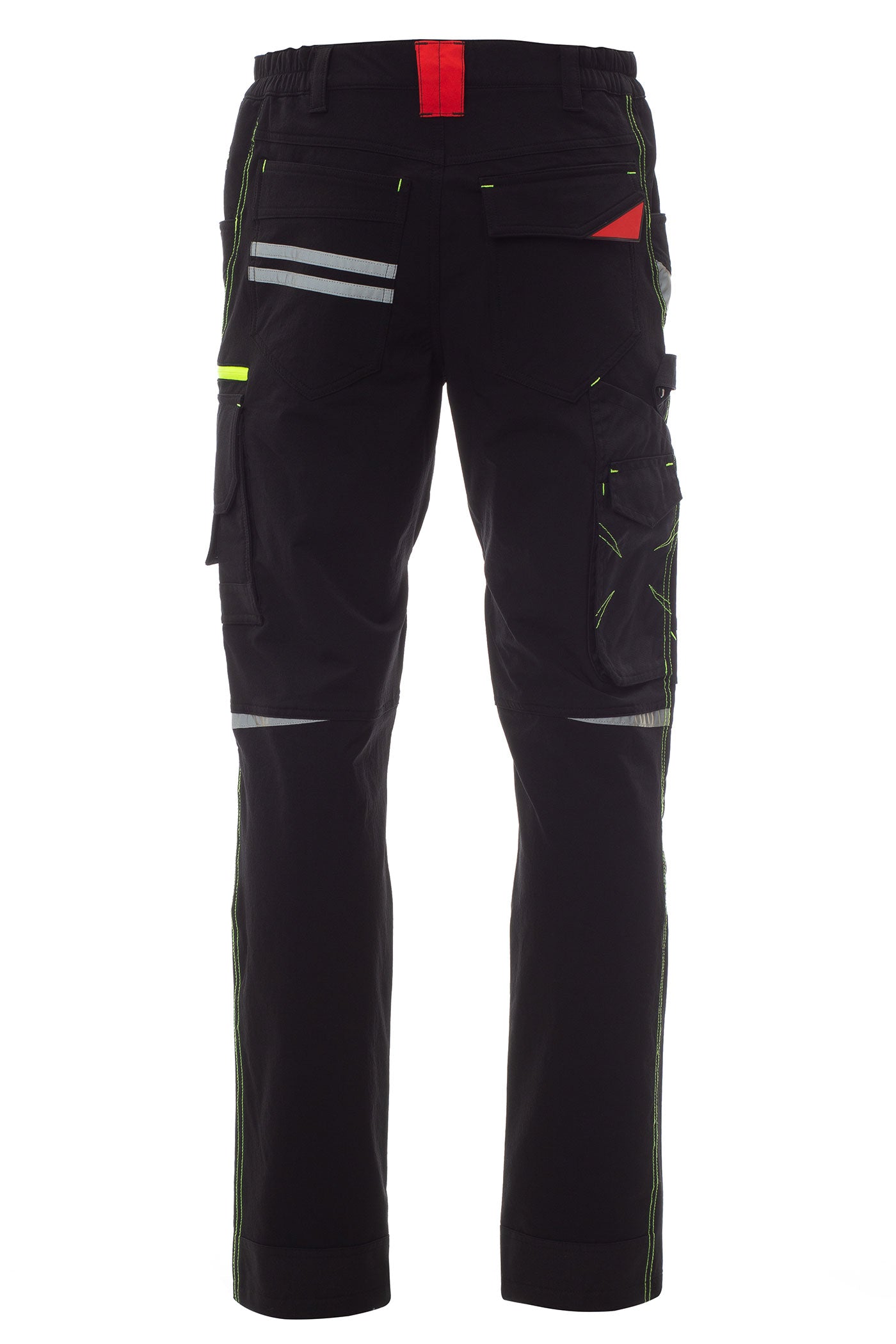 Herren Arbeitshose mit kleinen Reflexstreifen und Kniepolstertaschen in Schwarz