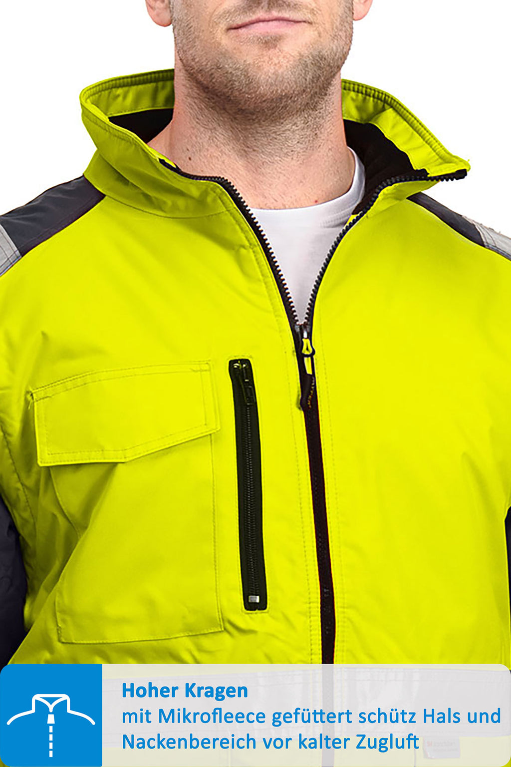 Warnschutzjacke Maenner mit Brusttaschen in Gelb