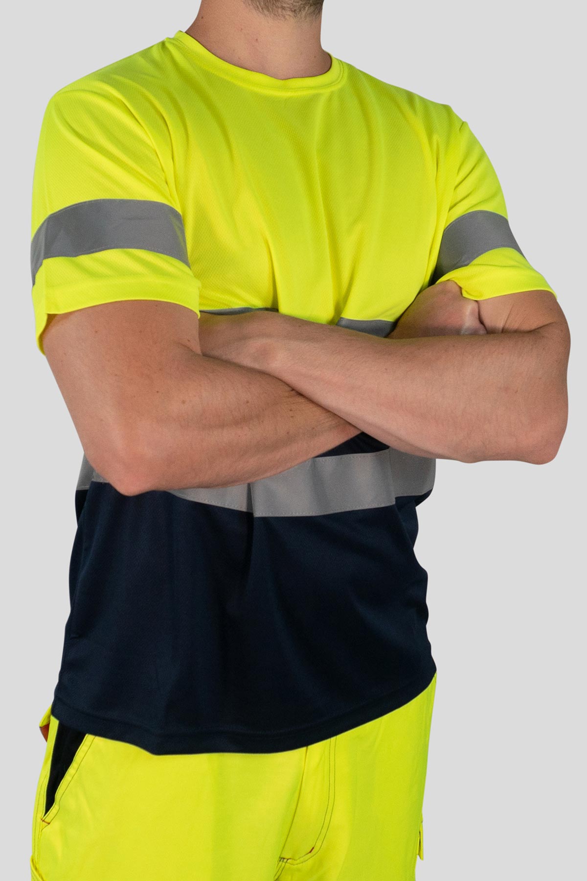 Herren Warnschutz T-Shirt mit Reflexstreifen Hohe Sichtbarkeit EN ISO 20471 Klasse 2 Delta