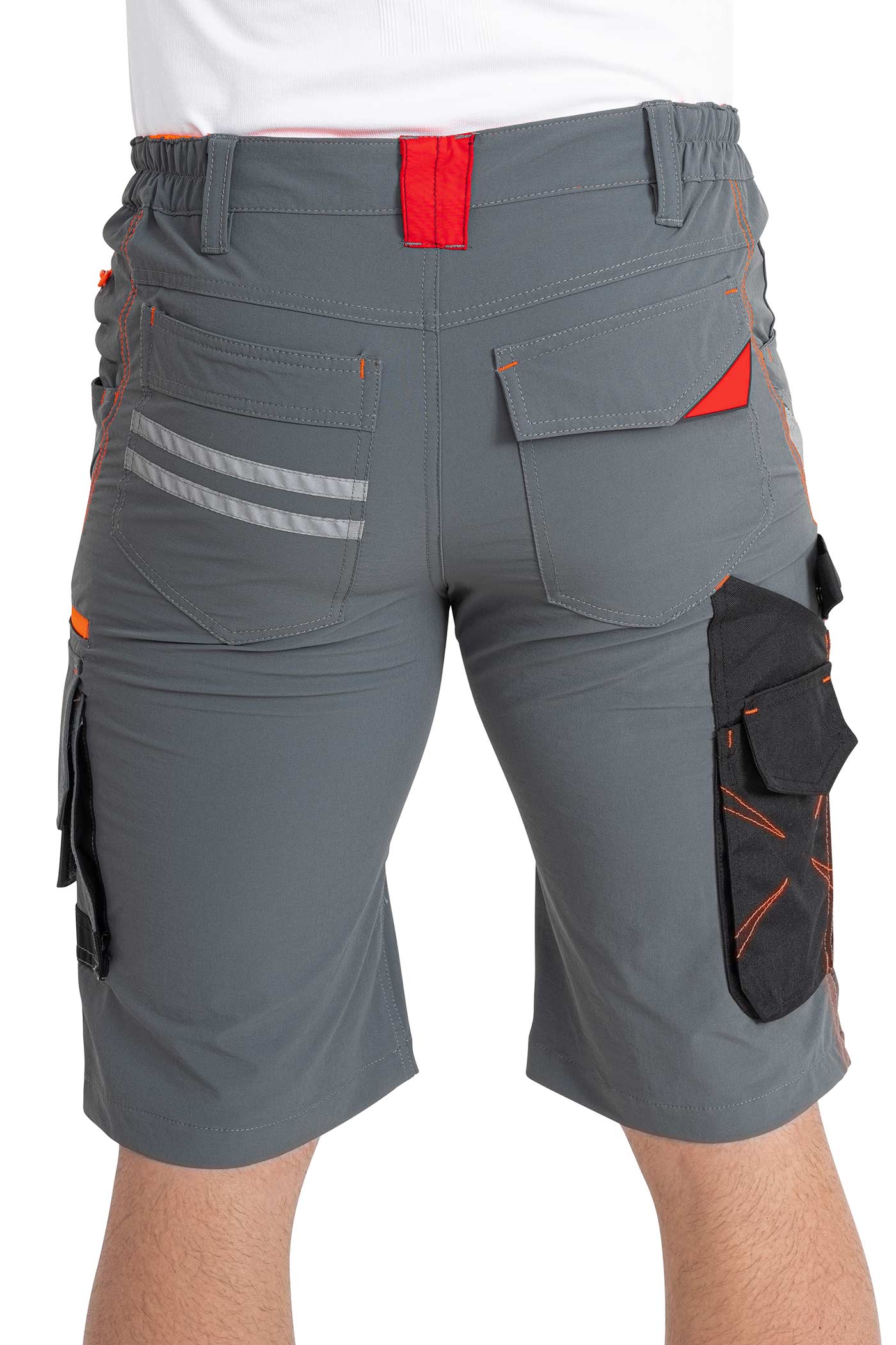 Herren Arbeitsshorts mit Reflexstreifen und Gesäßtaschen in Grau