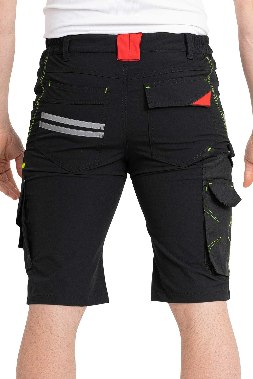 Herren Arbeitsshorts mit Reflexstreifen und Gesäßtaschen in Schwarz