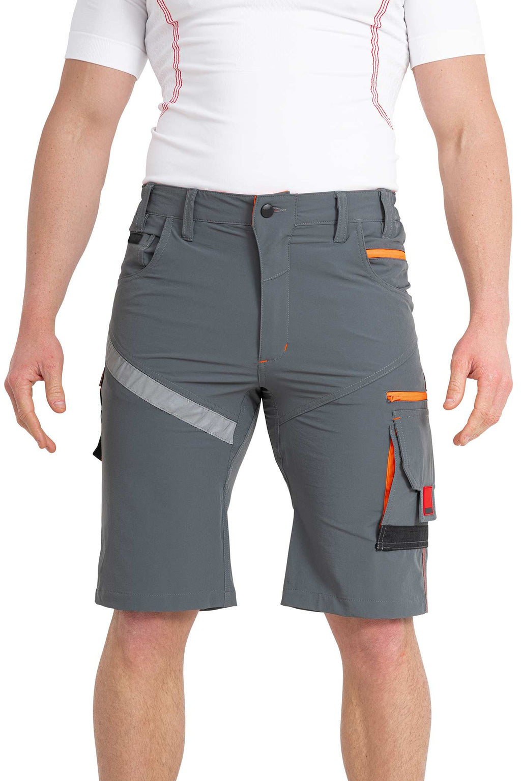 Herren Arbeitsshorts mit Kontrastnähten und vielen funktionalen Taschen in Grau
