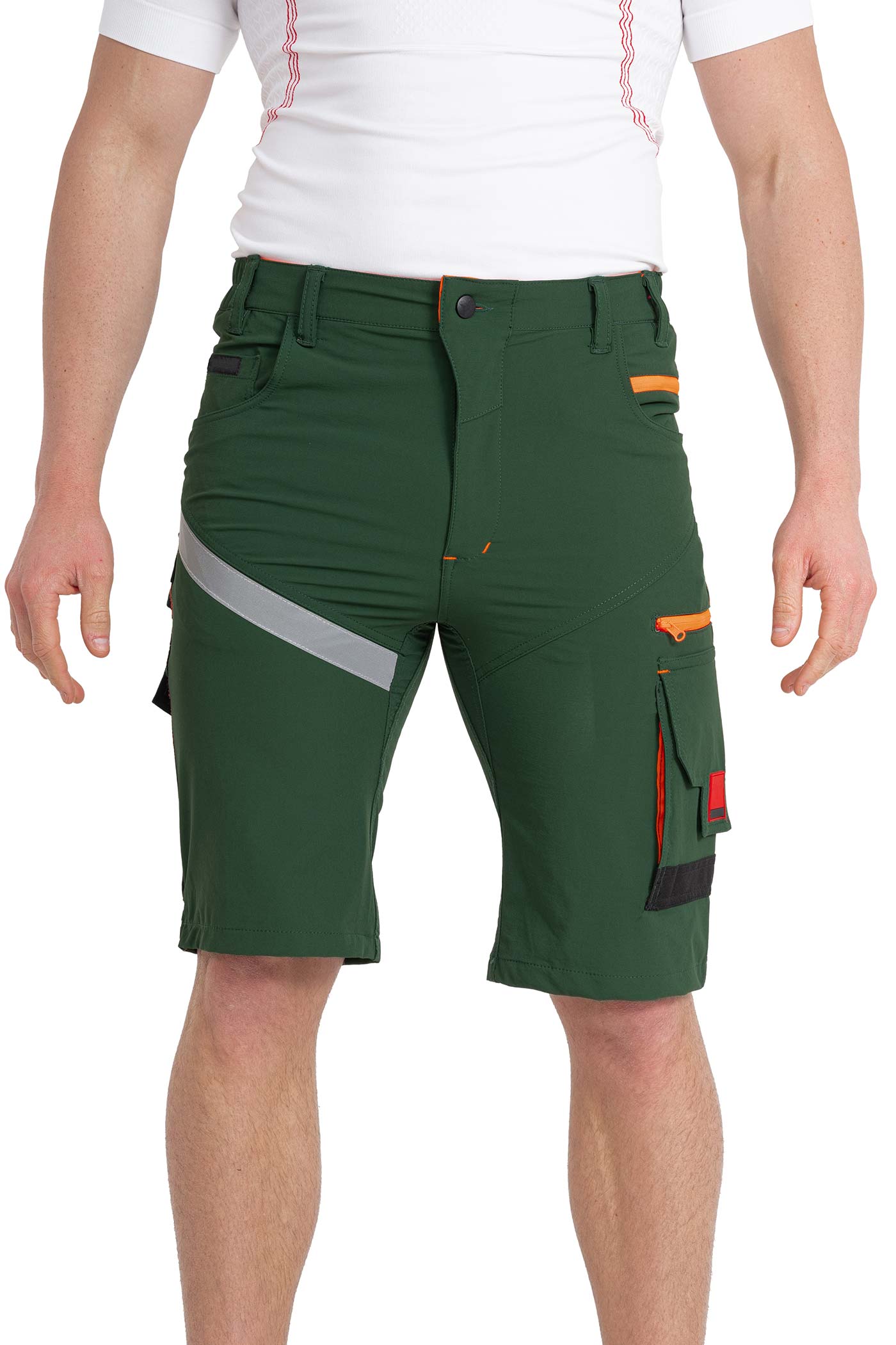 Herren Arbeitsshorts mit Kontrastnähten und vielen funktionalen Taschen in Grün