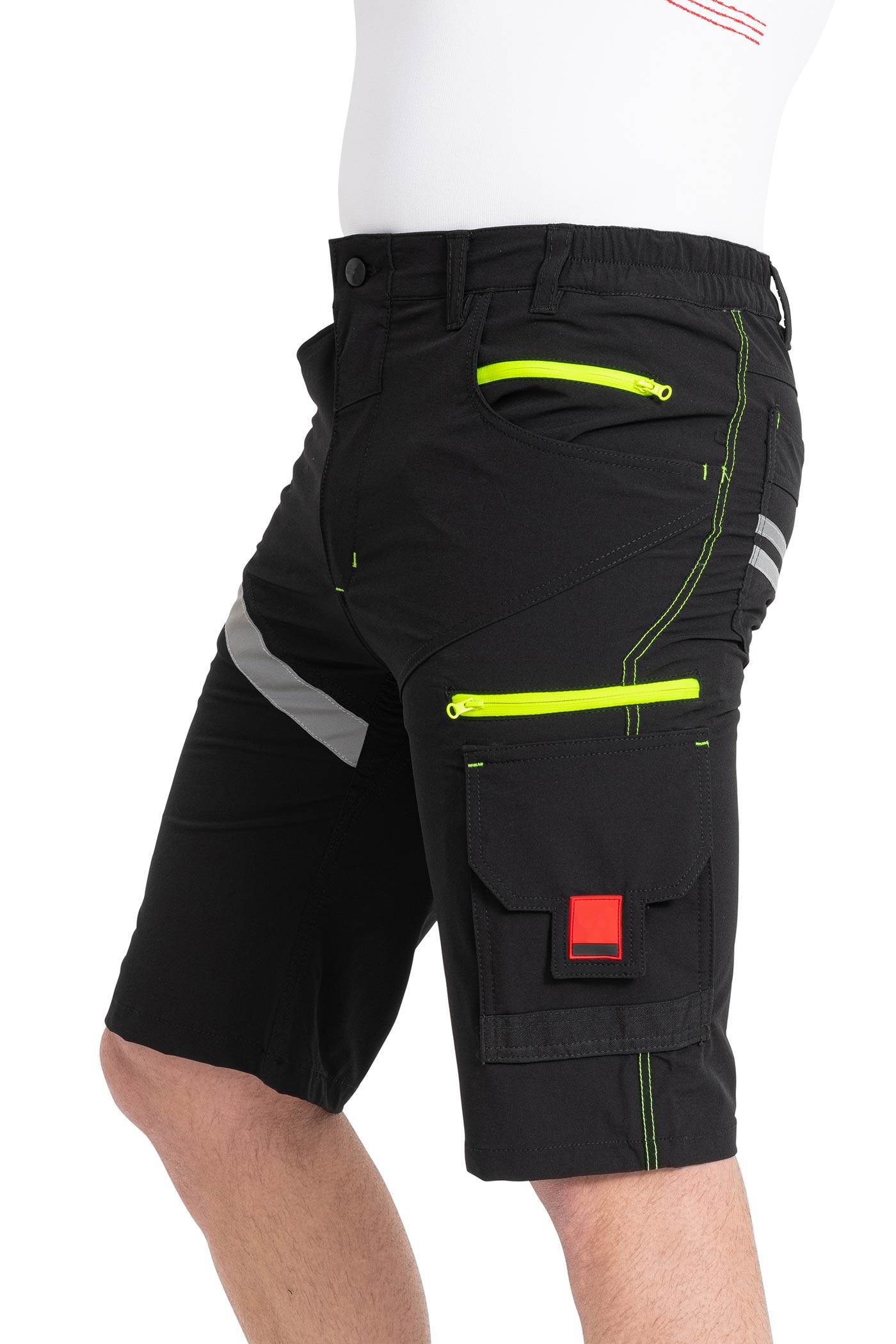 Herren kurze Arbeitshose langlebig mit Kontrastnähten in Schwarz