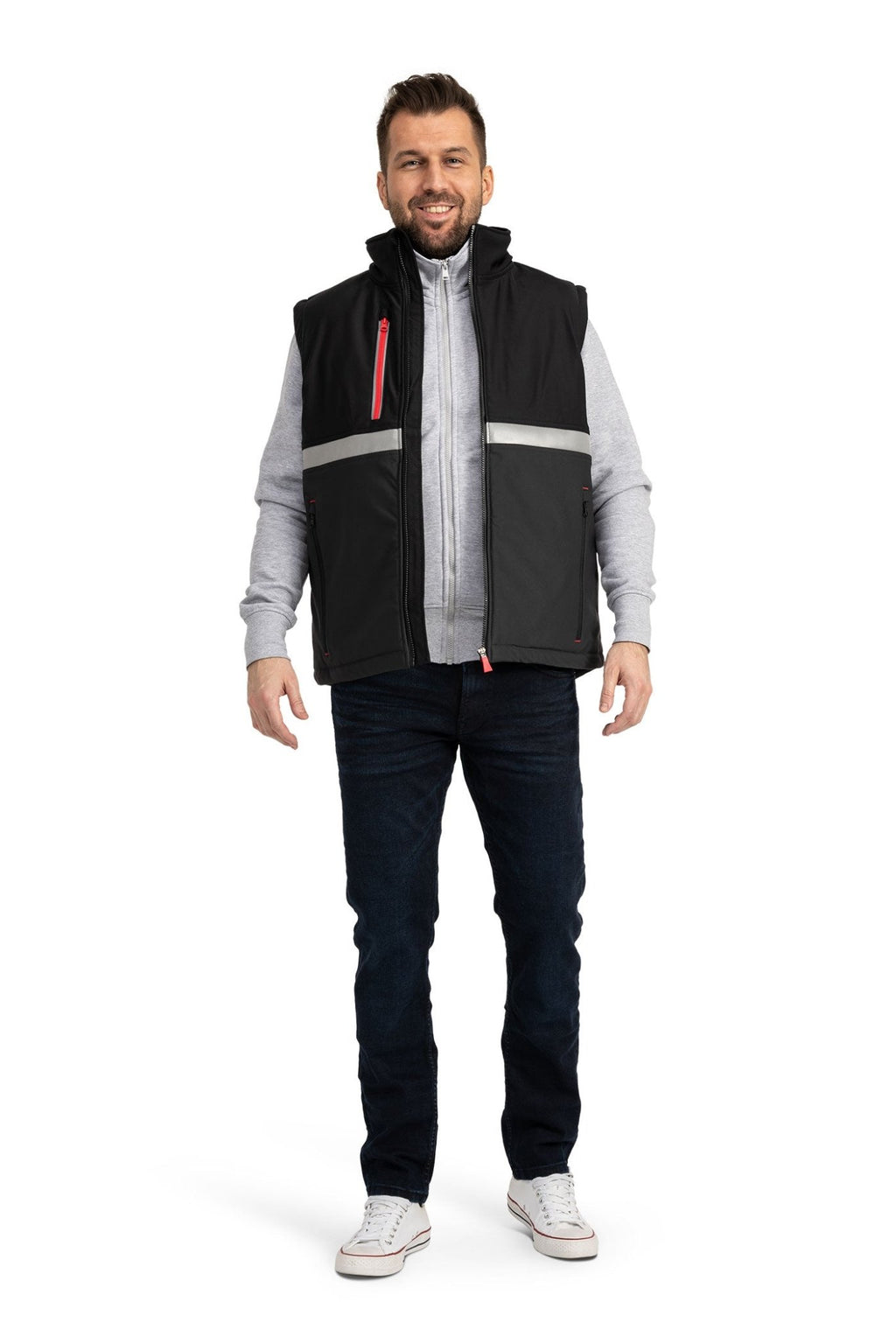 Herren praktische Softshell Arbeitsweste perfekt für die Arbeit in Anthrazit