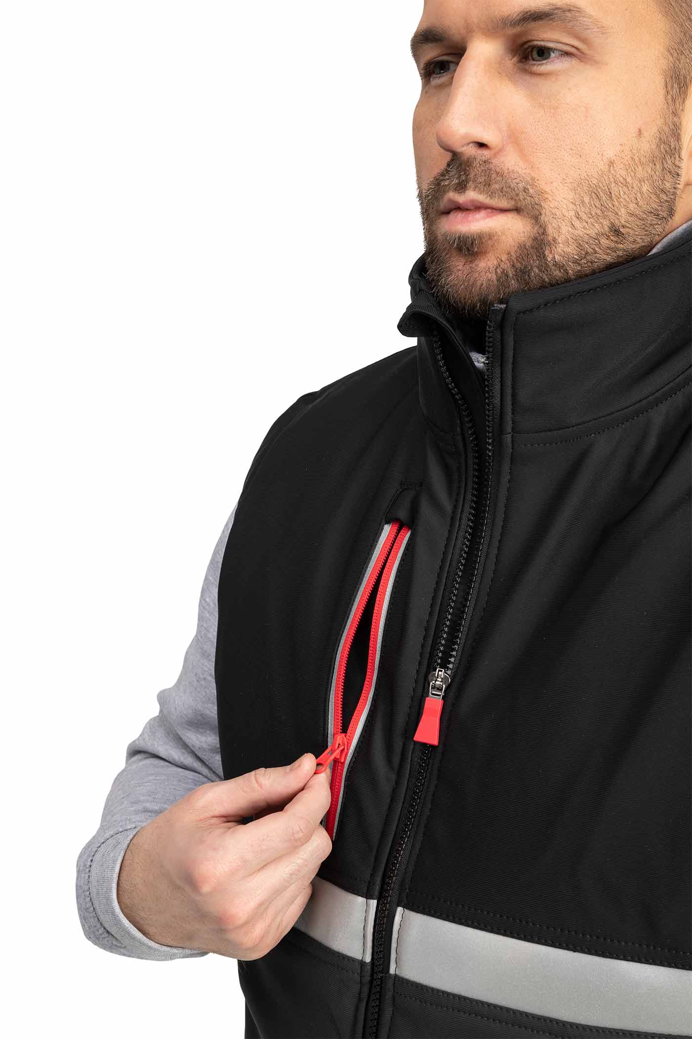 Herren Arbeitsweste mit Brusttasche und Reflexstreifen in Anthrazit