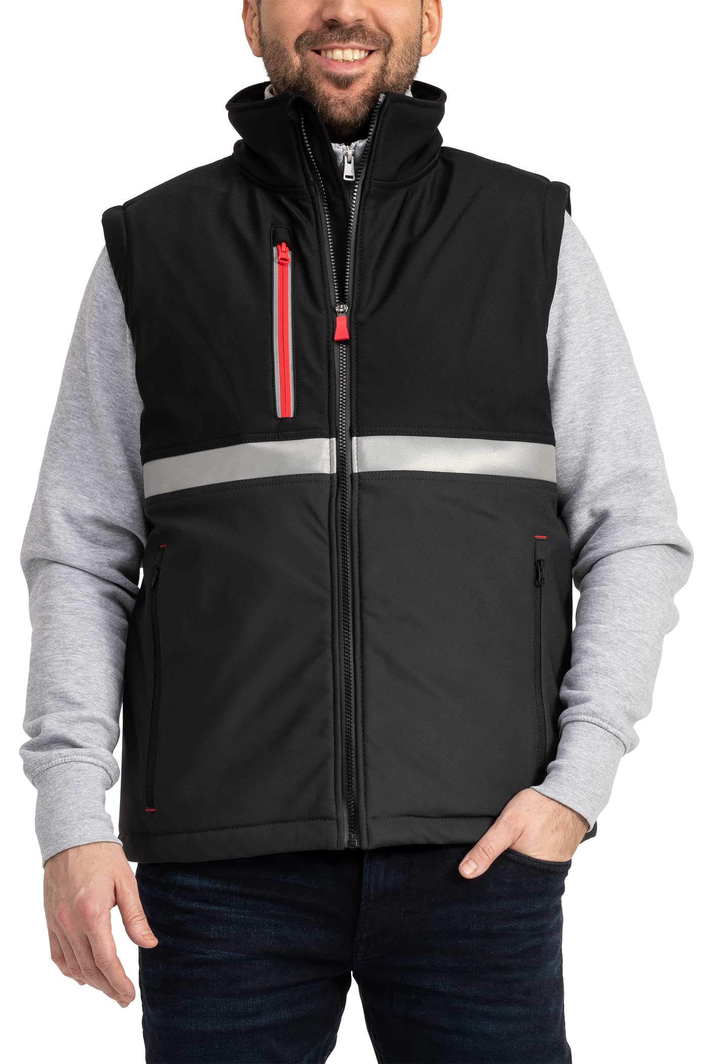 Herren Arbeitsweste aus Softshell wattiert mit Stehkragen in Anthrazit