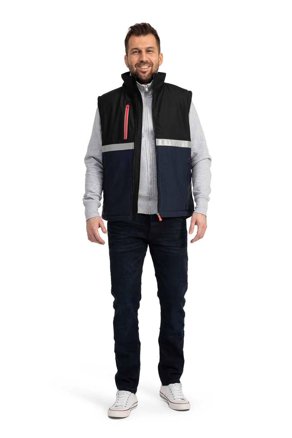 Herren praktische Softshell Arbeitsweste perfekt für die Arbeit in Dunkelblau