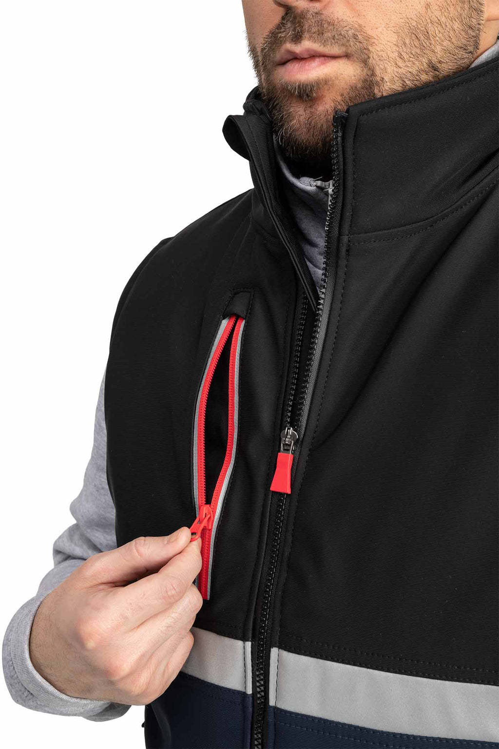 Herren Arbeitsweste mit Brusttasche und Reflexstreifen in Dunkelblau