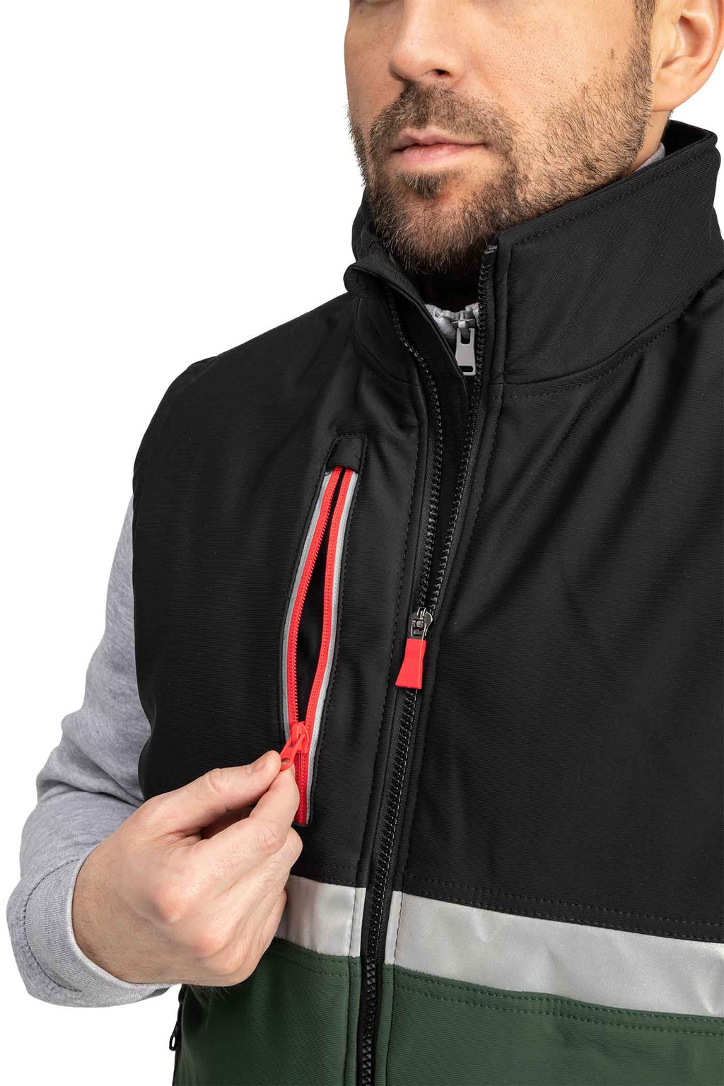 Herren Arbeitsweste mit Brusttasche und Reflexstreifen in Grün