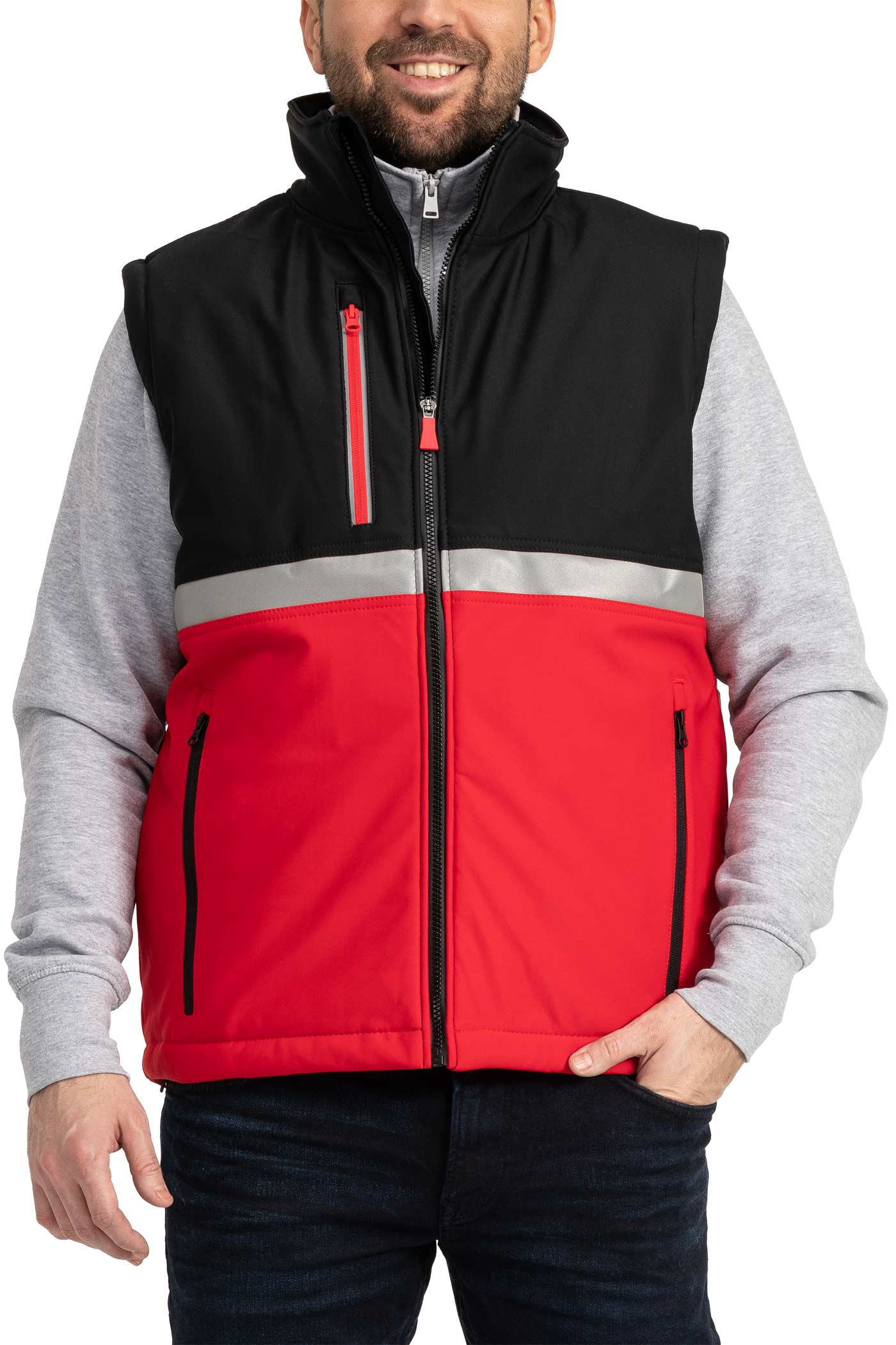 Herren Arbeitsweste aus Softshell wattiert mit Stehkragen in Rot