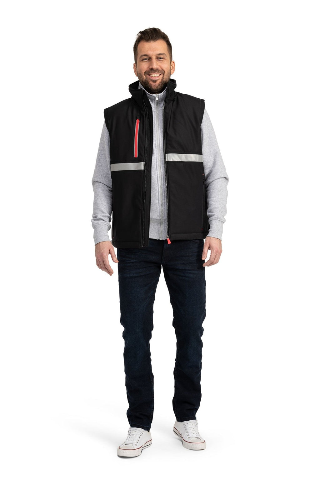 Herren praktische Softshell Arbeitsweste perfekt für die Arbeit in Schwarz