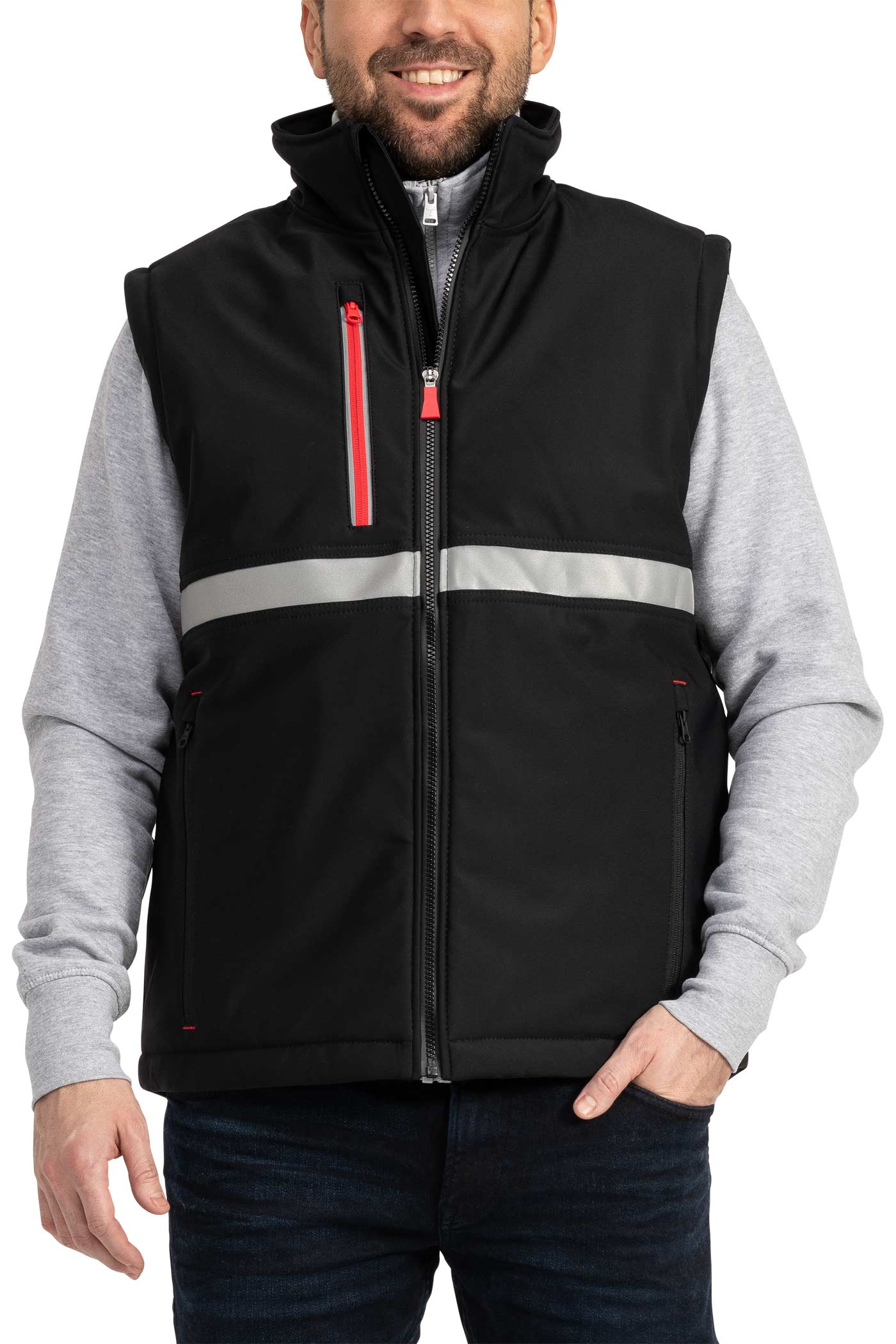 Herren Arbeitsweste aus Softshell wattiert mit Stehkragen in Schwarz