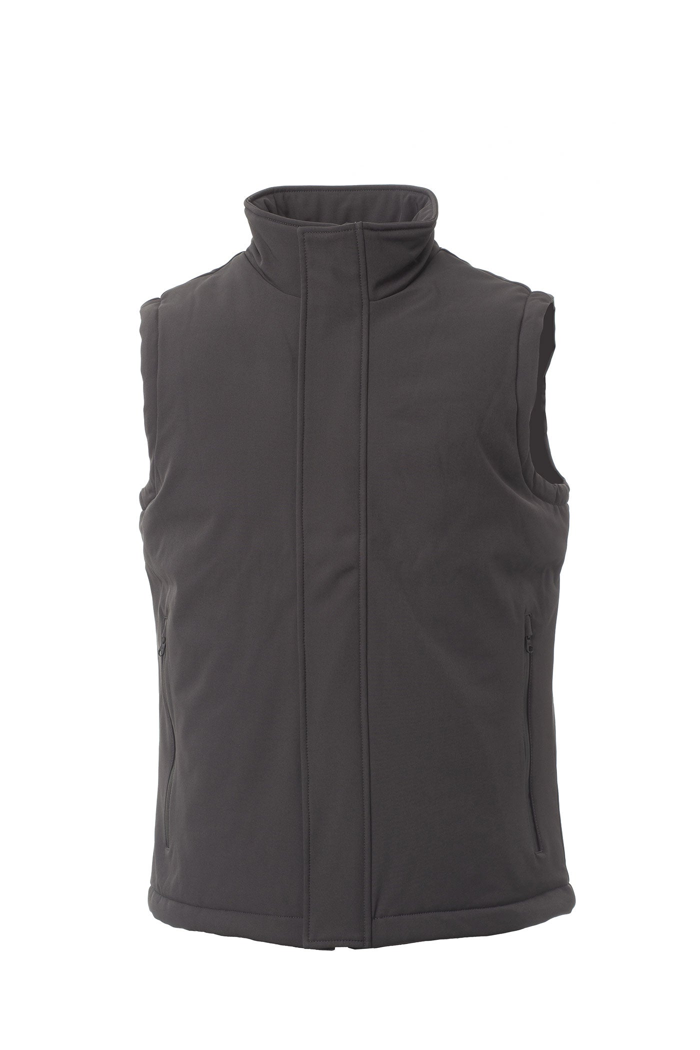 Herren Arbeitsweste aus Softshell wattiert mit Stehkragen und Seitentaschen in Anthrazit