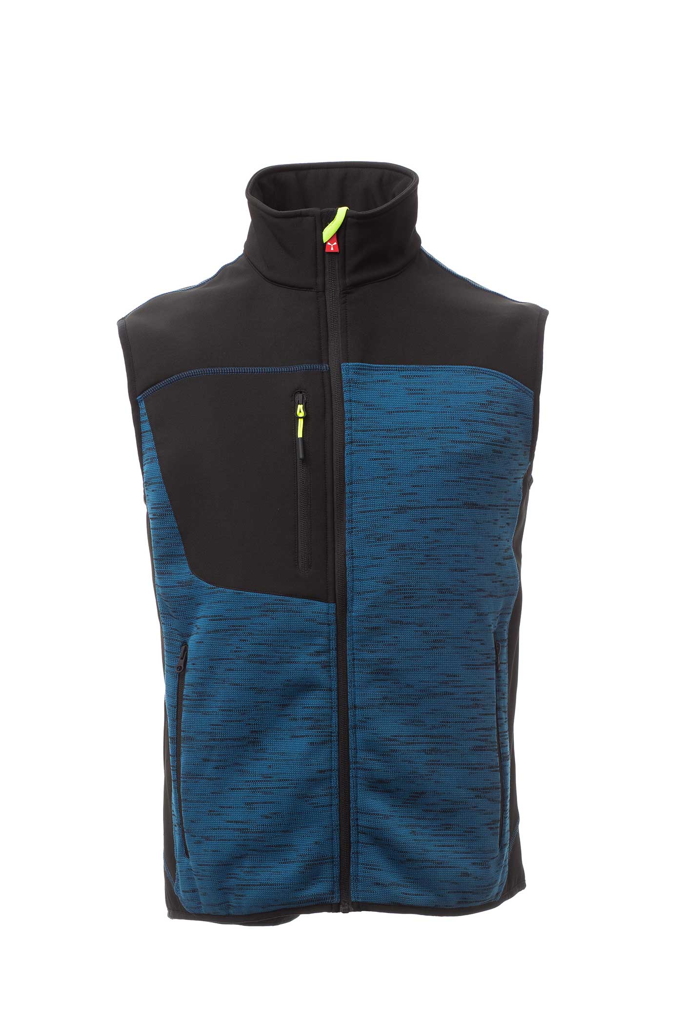 Herren Arbeitsweste mit Softshell-Einsätzen und Multifunktionstaschen in Blau