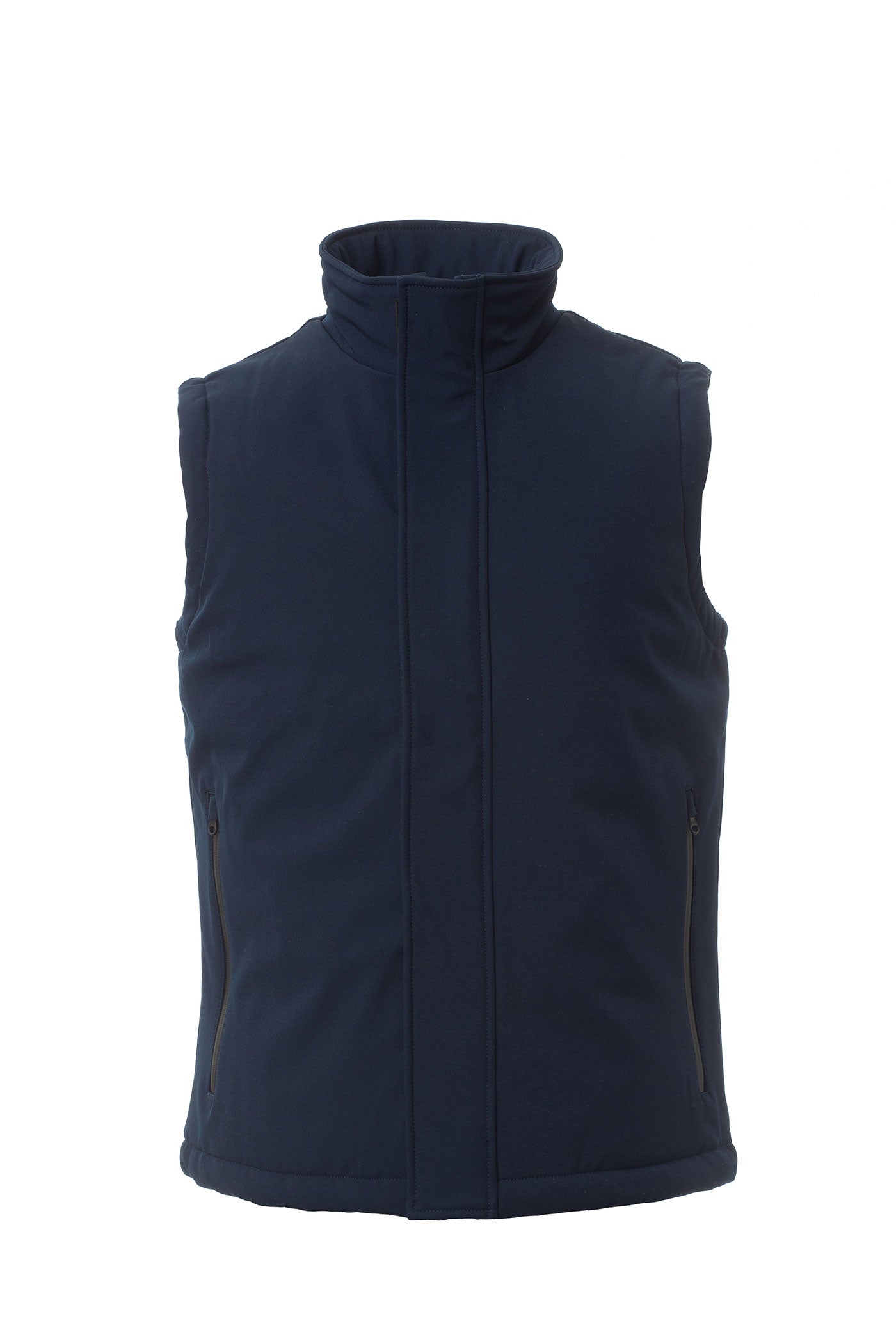 Herren Arbeitsweste aus Softshell wattiert mit Stehkragen und Seitentaschen in Dunkelblau