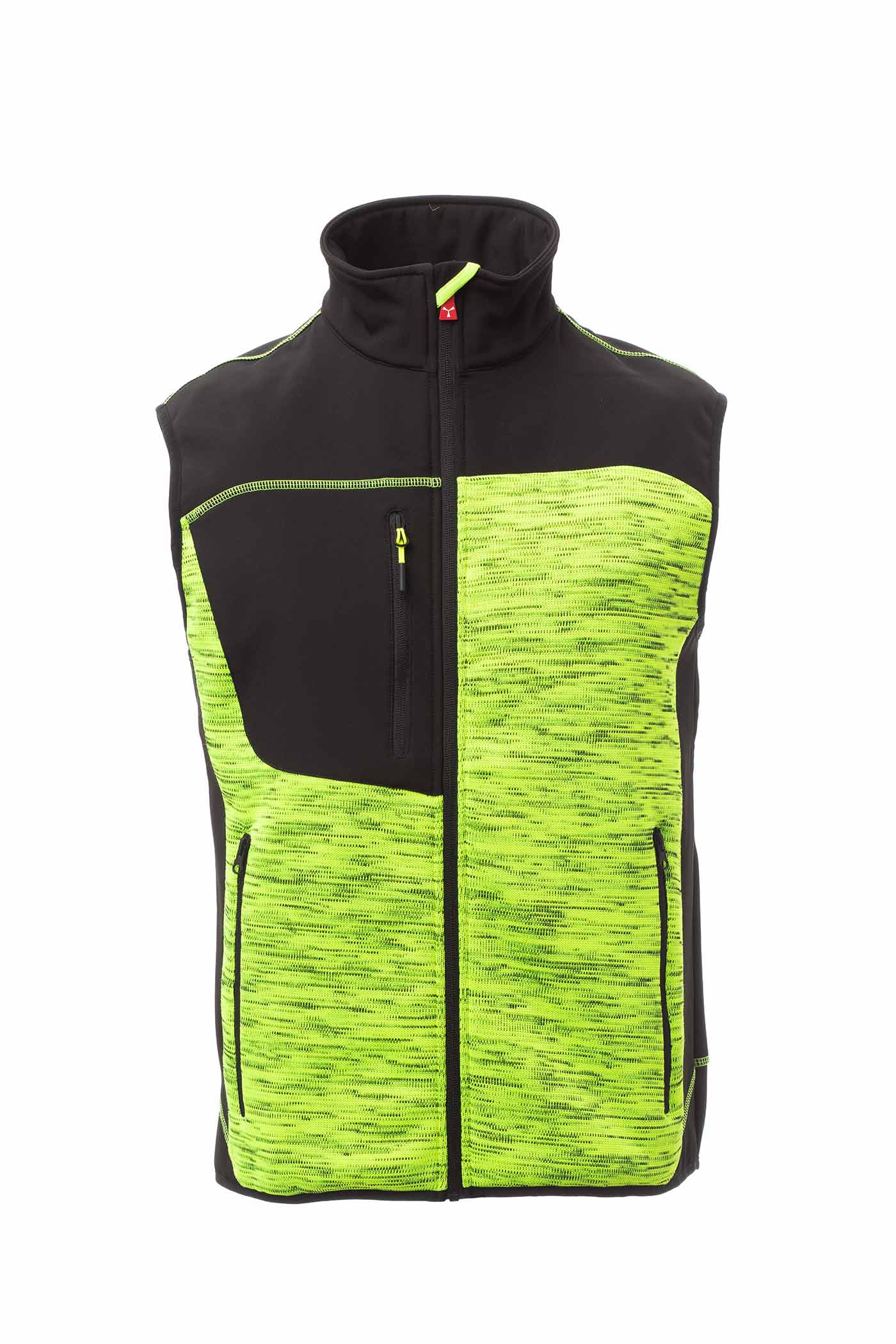 Herren Arbeitsweste mit Softshell-Einsätzen und Multifunktionstaschen in Gelb