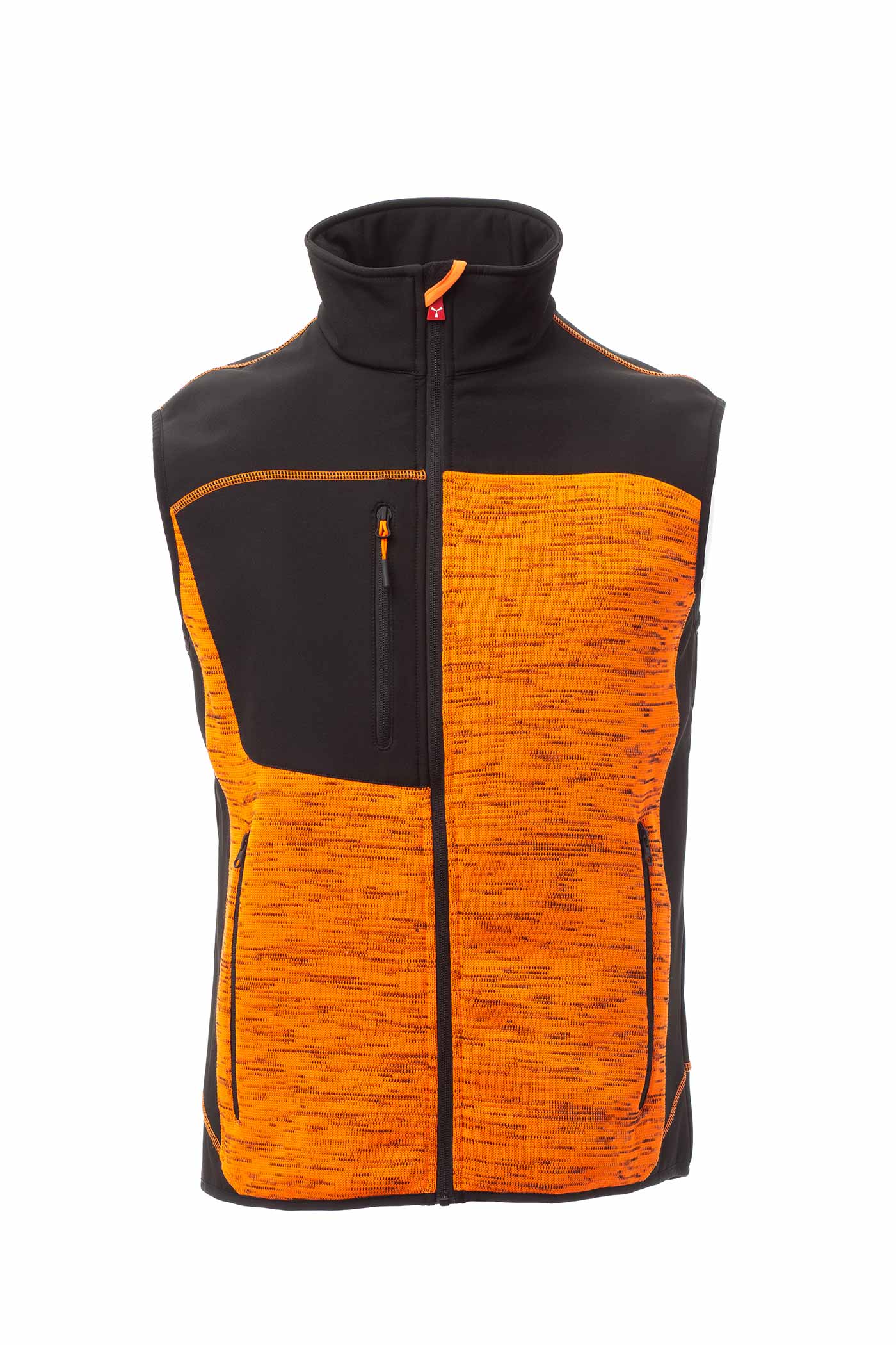 Herren Arbeitsweste mit Softshell-Einsätzen und Multifunktionstaschen in Orange