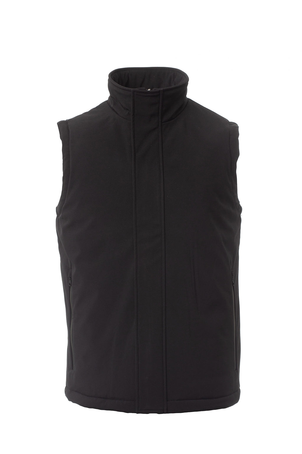 Herren Arbeitsweste aus Softshell wattiert mit Stehkragen und Seitentaschen in Schwarz