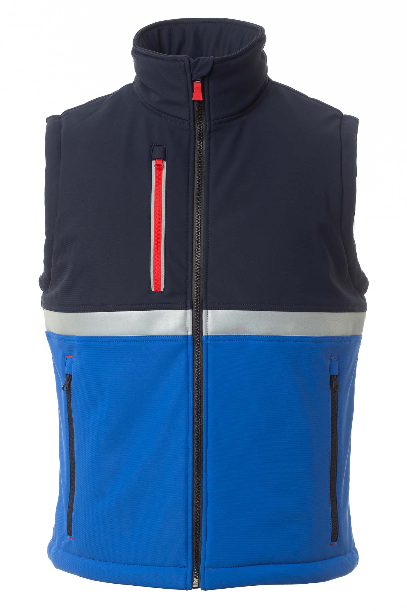 Herren Arbeitsweste aus Softshell wattiert mit Stehkragen in Blau