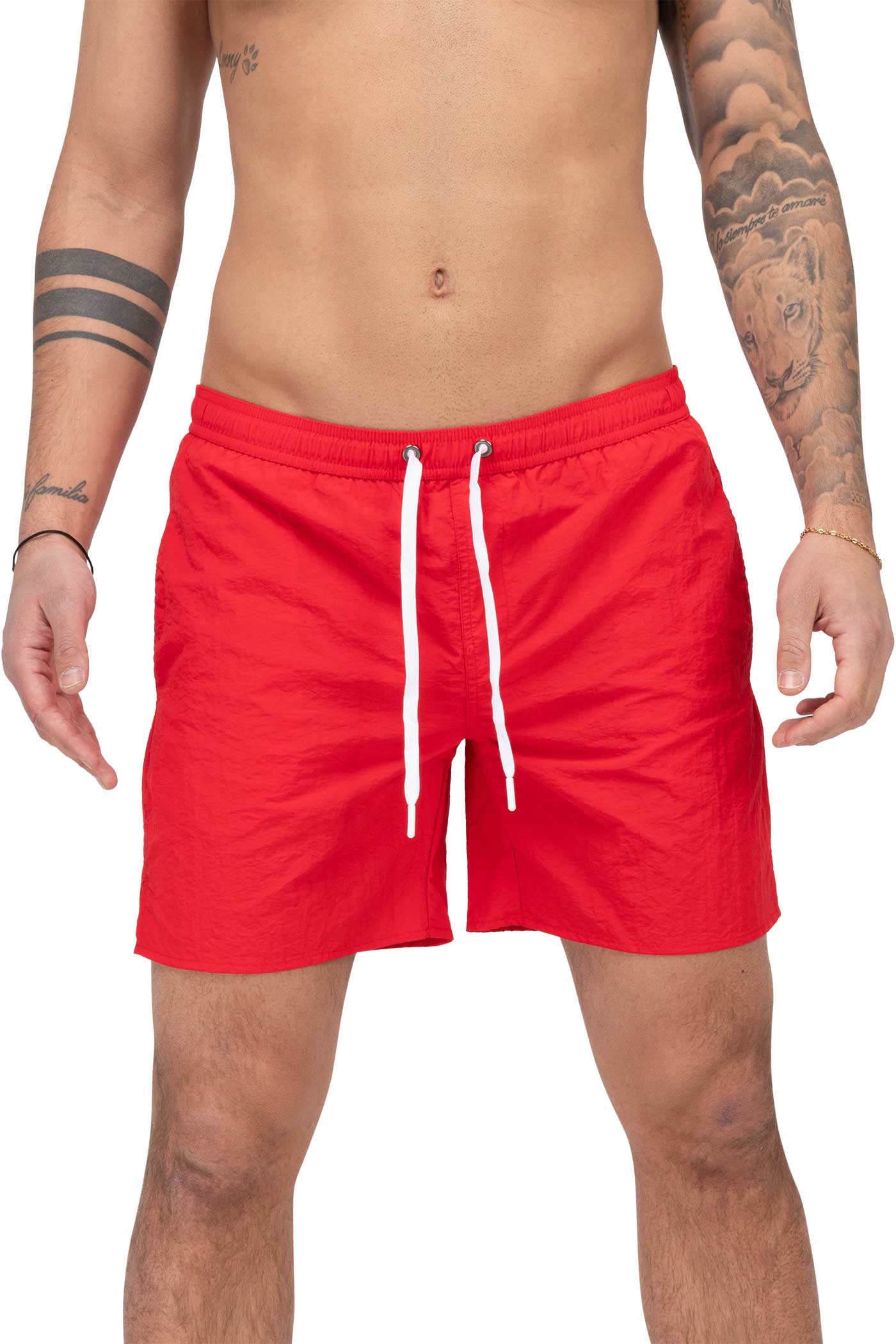 Herren Badehose mit Eingriffstaschen und Innenslip in Rot