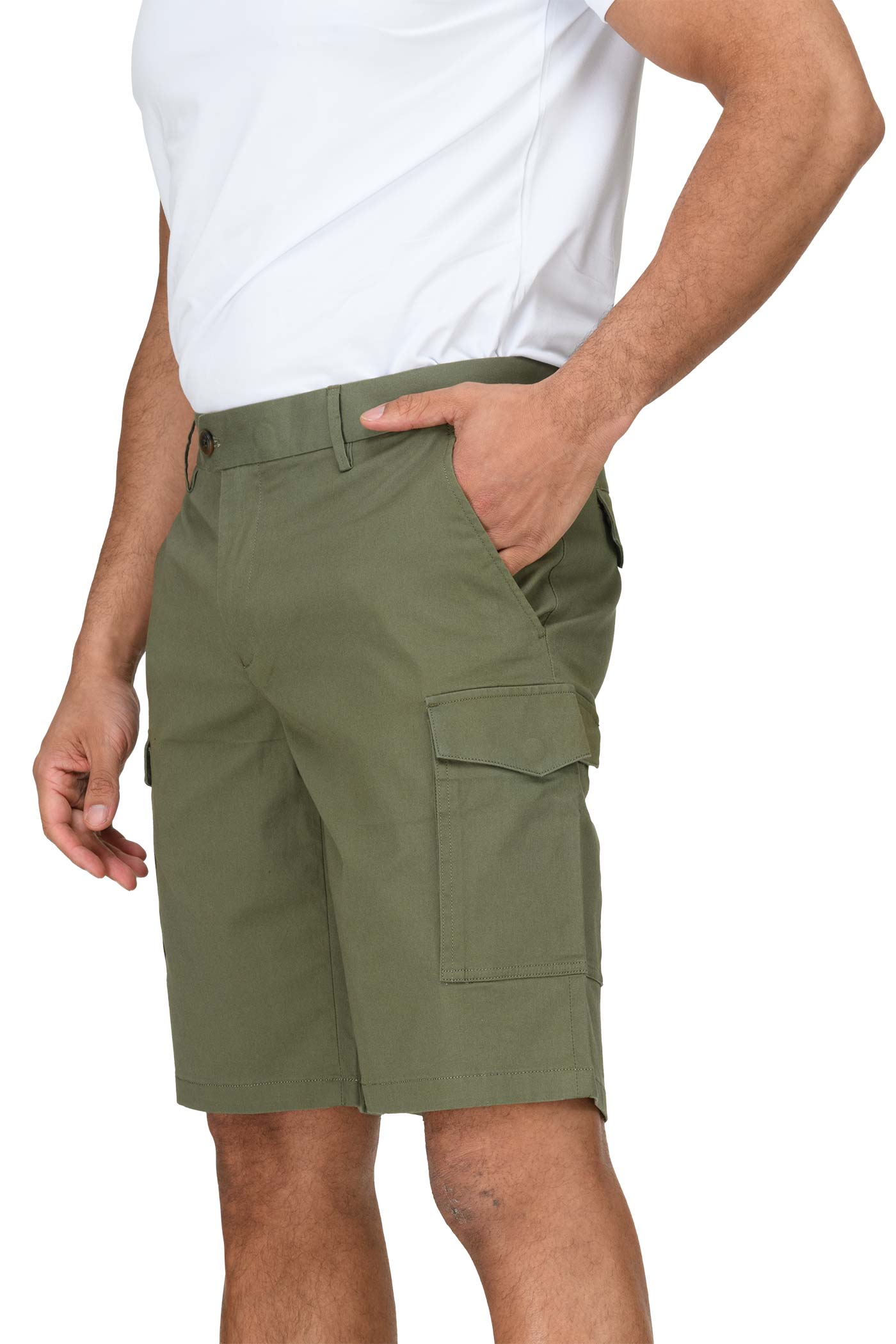 Herren Cargo-Shorts aus Stretch-Material und Baumwolle in Olivgrün