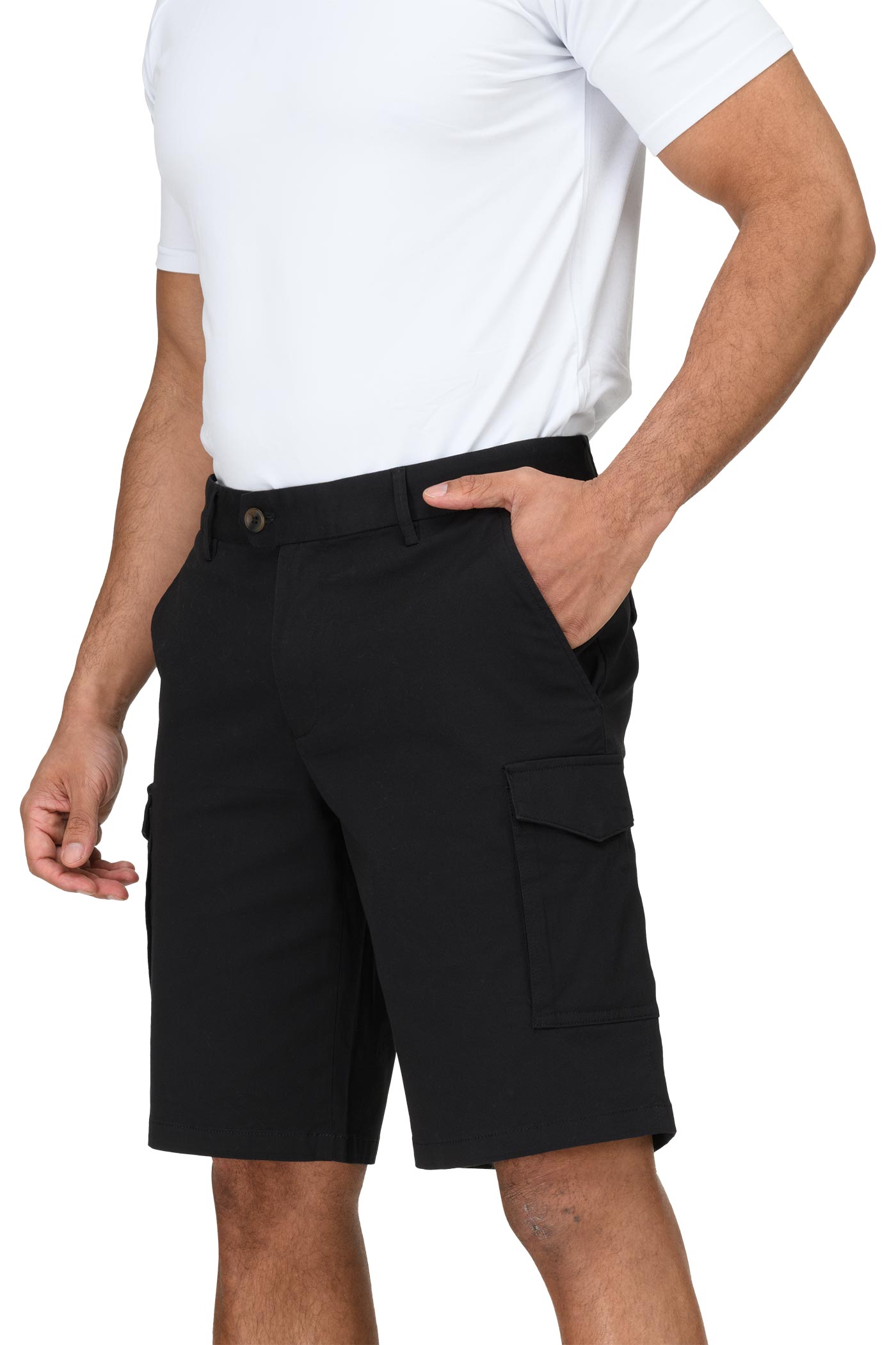 Herren Cargo-Shorts aus Stretch-Material und Baumwolle in Schwarz