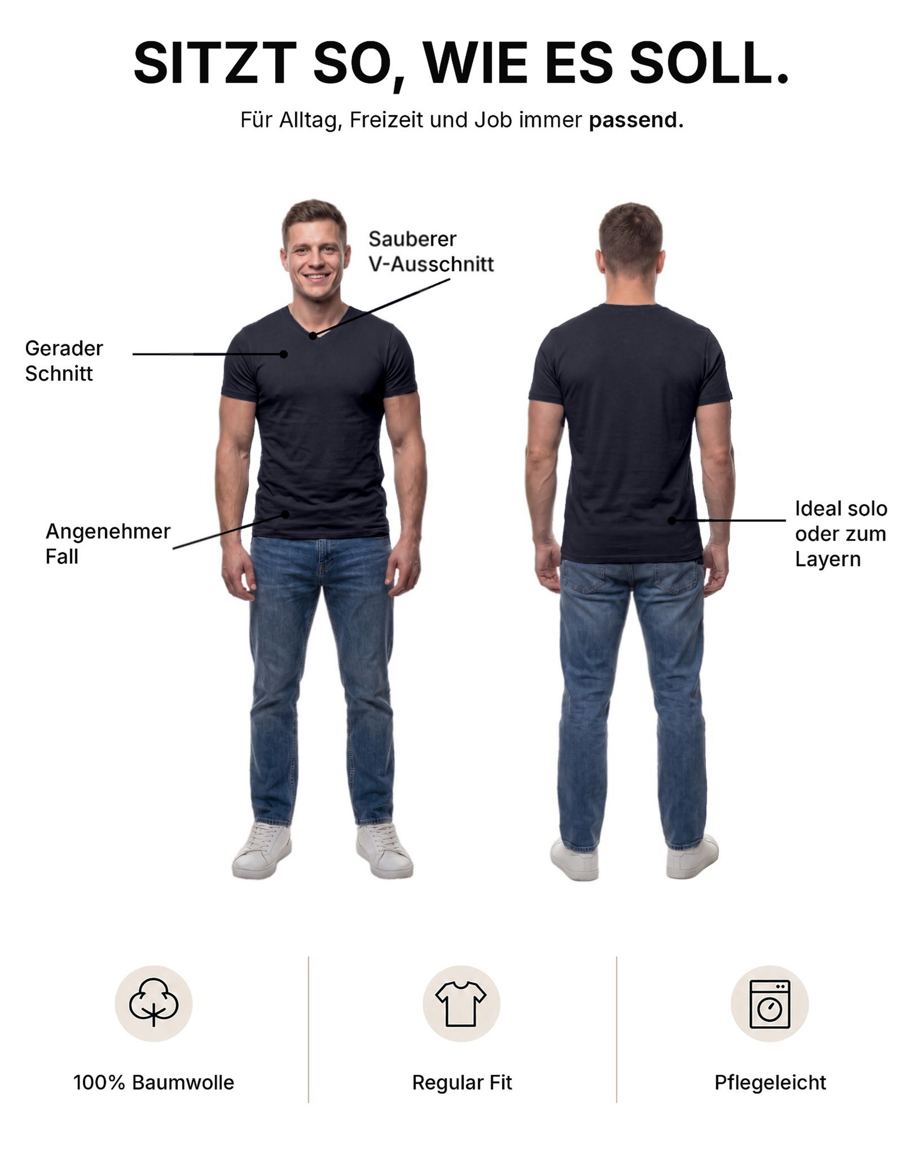 Herren T-Shirt 5er Pack V-Ausschnitt – V-Neck