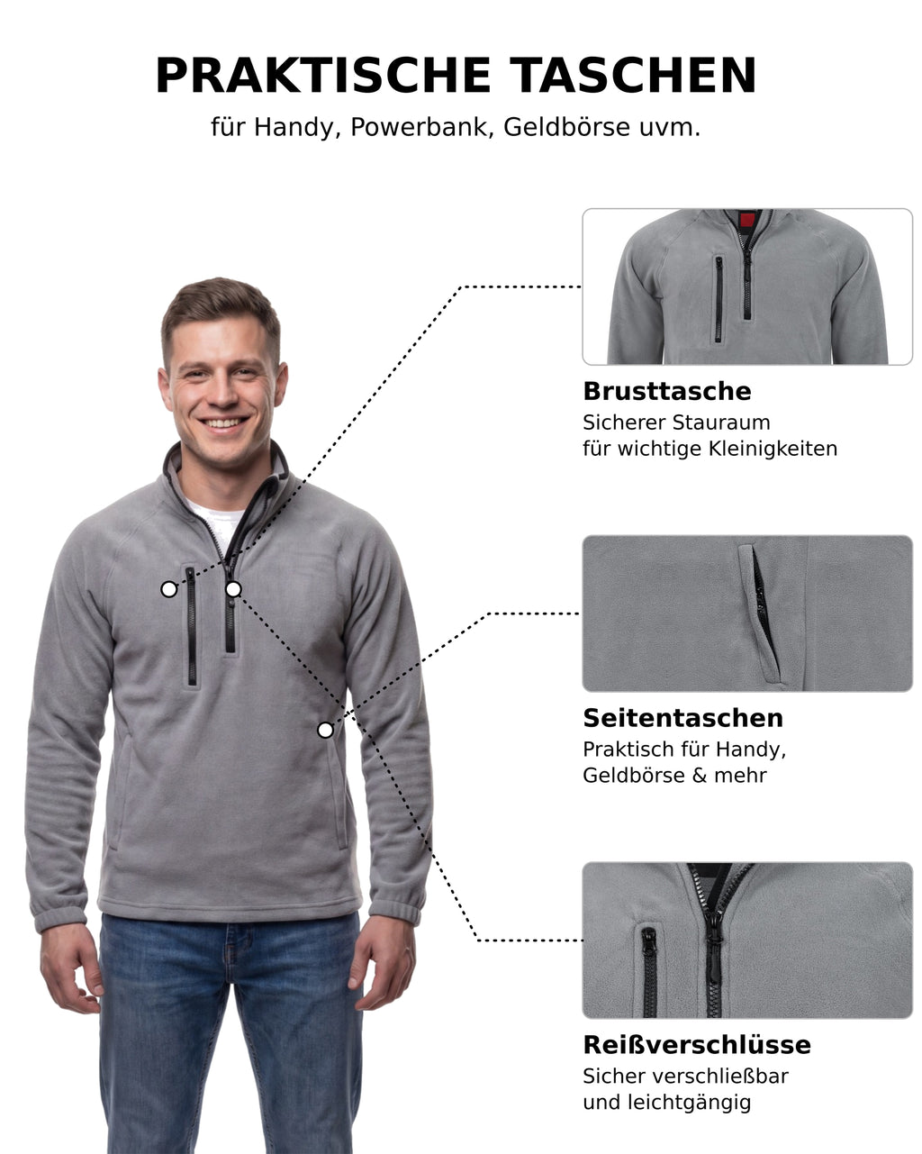 Herren Fleece Troyer mit Taschen Dolomiti