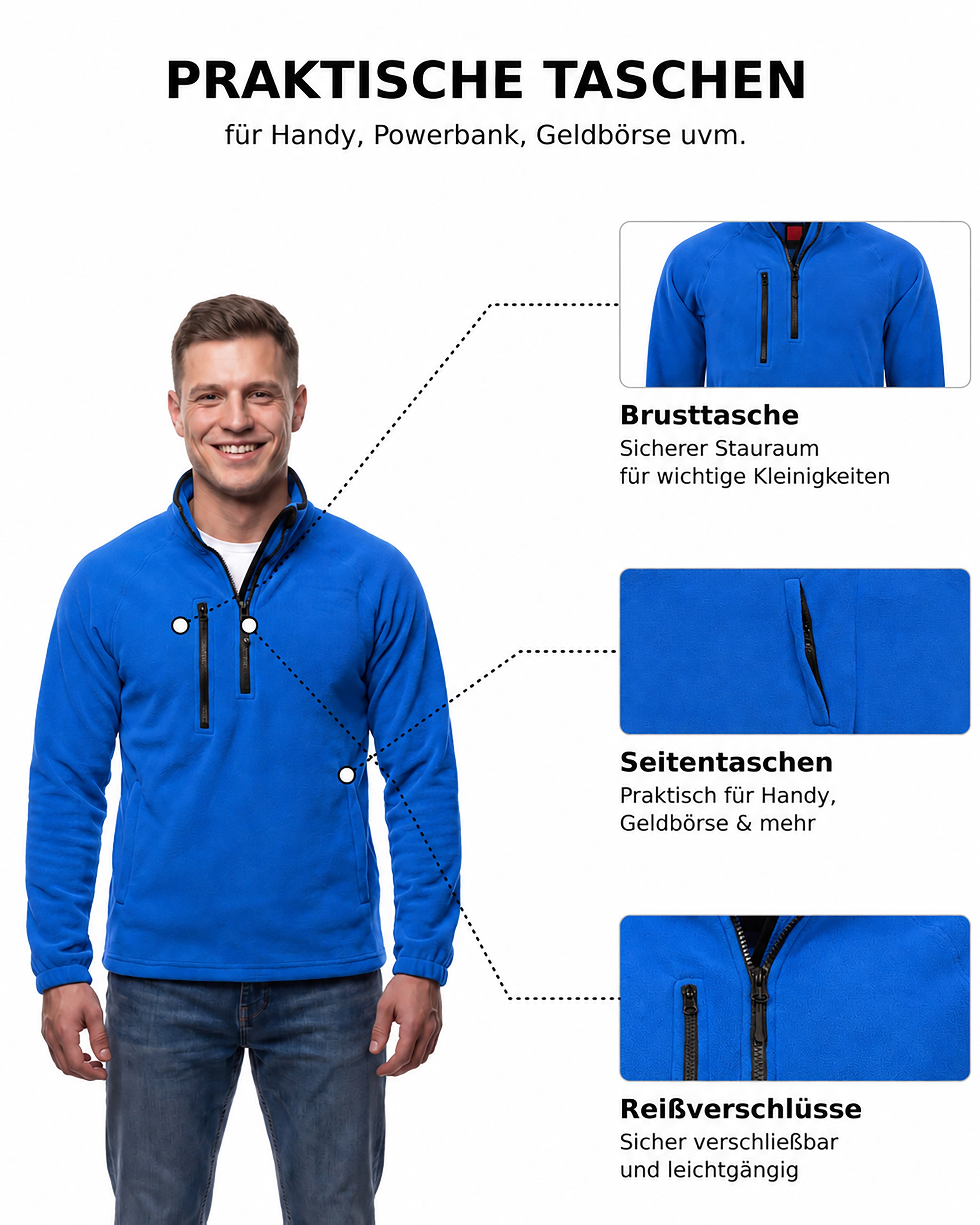 Herren Fleece Troyer mit Taschen Dolomiti