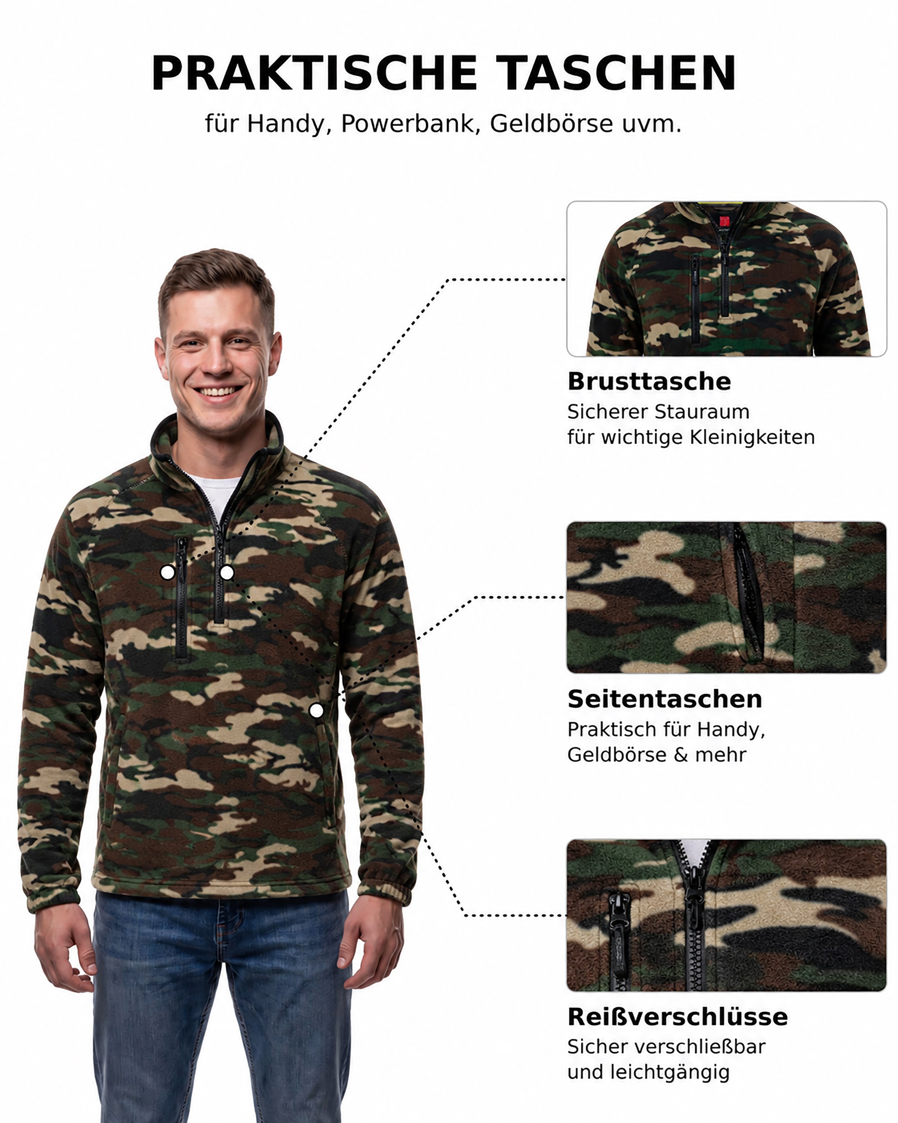Herren Fleecepullover Camouflage Dolomiti