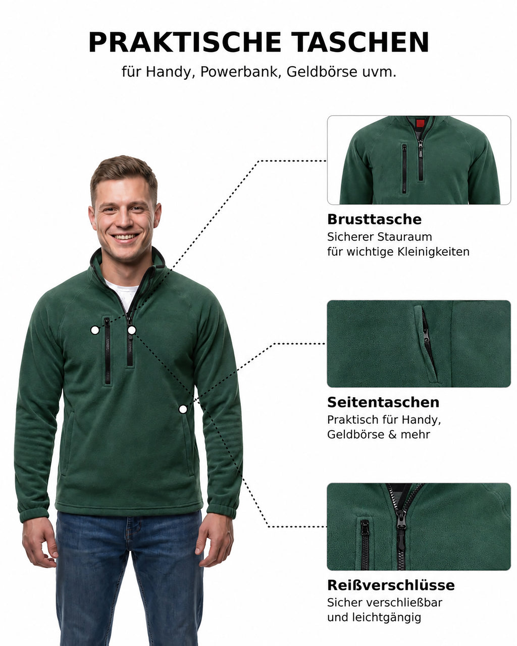 Herren Fleece Troyer mit Taschen Dolomiti