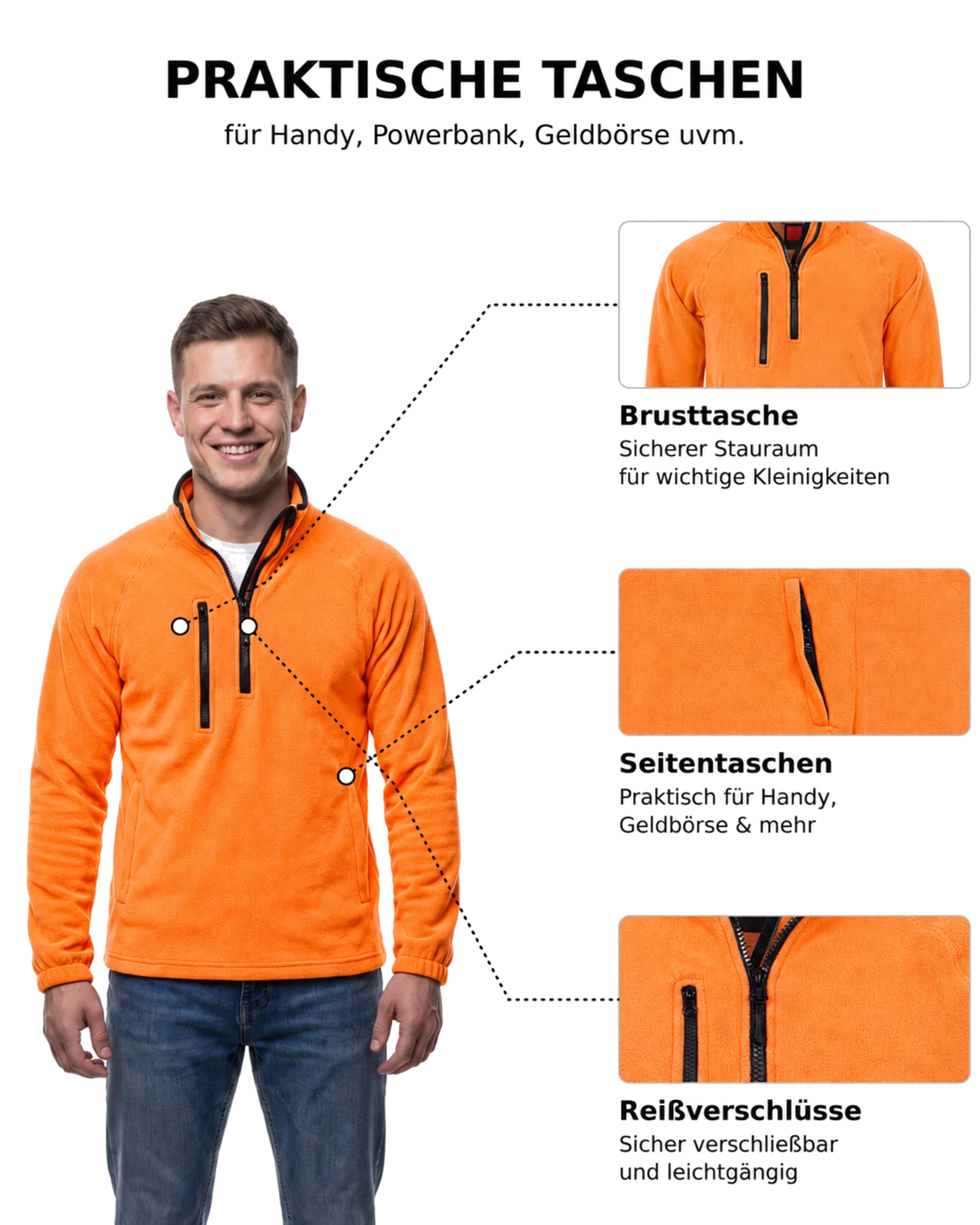Herren Fleece Troyer mit Taschen Dolomiti
