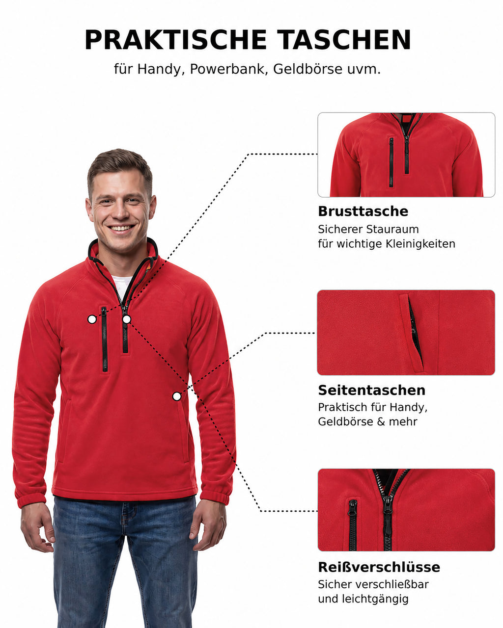 Herren Fleece Troyer mit Taschen Dolomiti