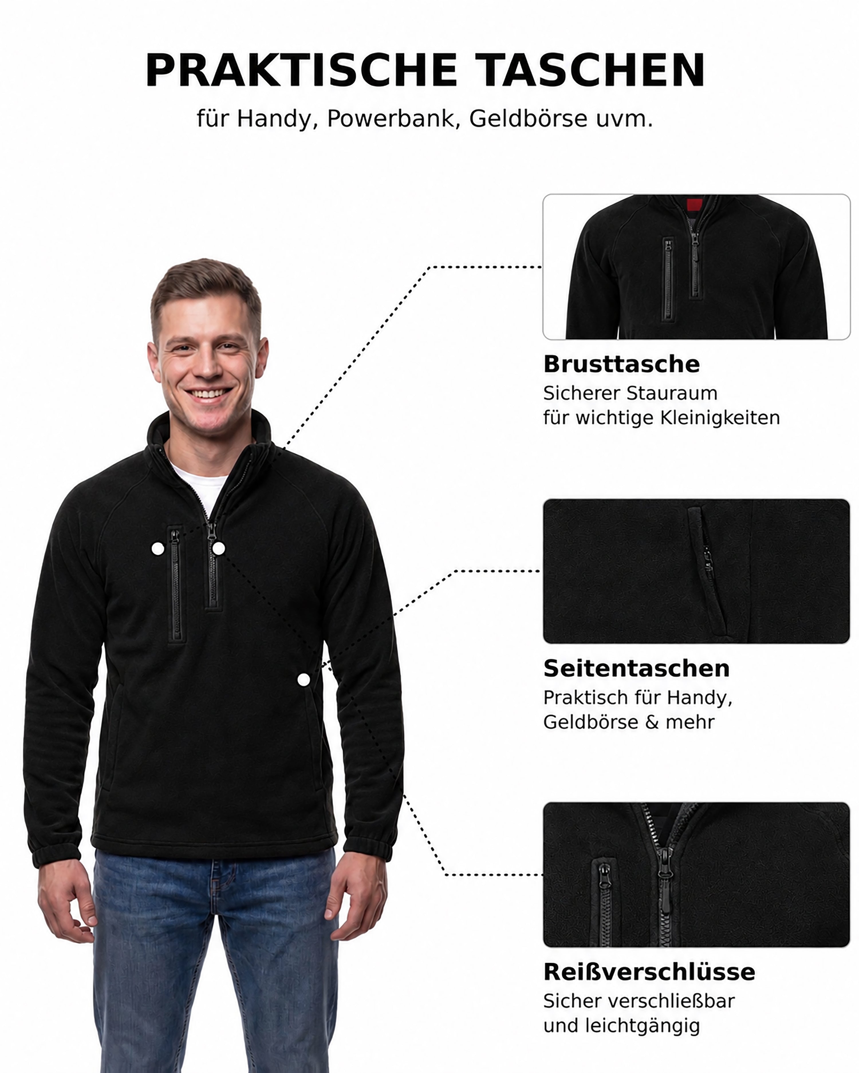 Herren Fleece Troyer mit Taschen Dolomiti