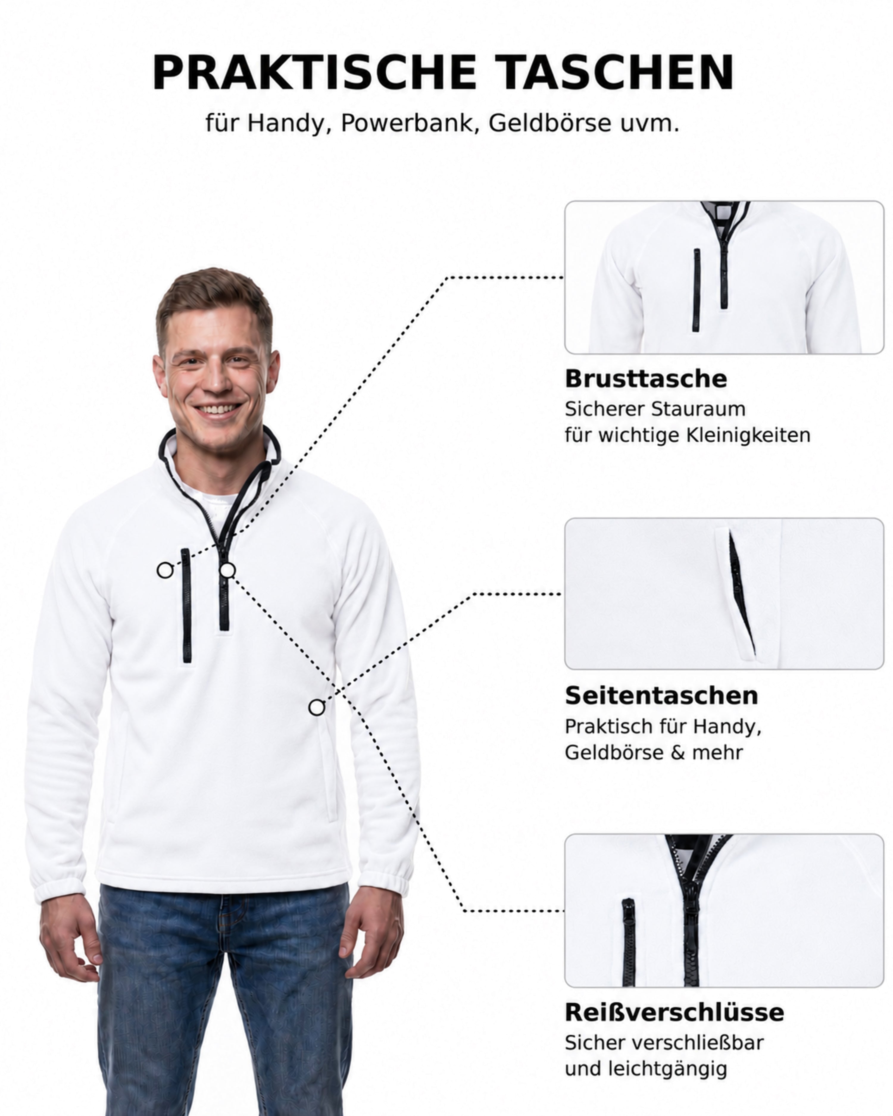Herren Fleece Troyer mit Taschen Dolomiti