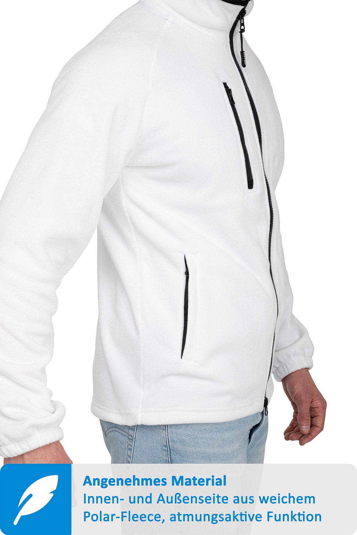 Fleecejacke für Herren mit Reißverschlusstaschen in Weiß