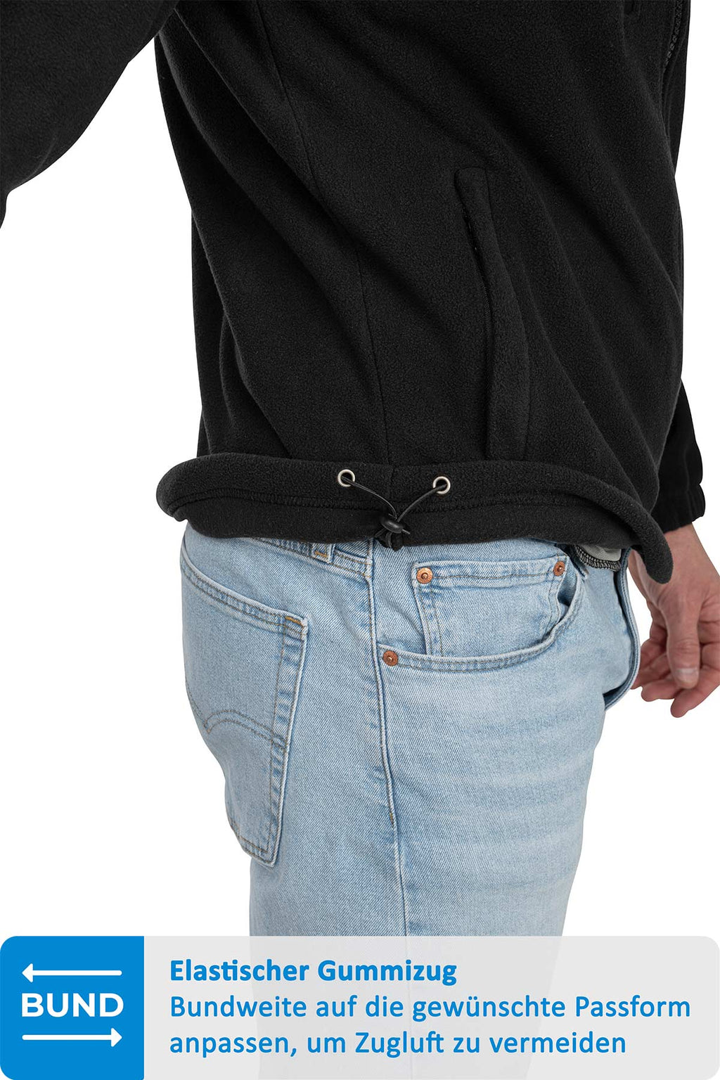 Herren Fleecejacke mit Kordelzug an der Taille in Schwarz