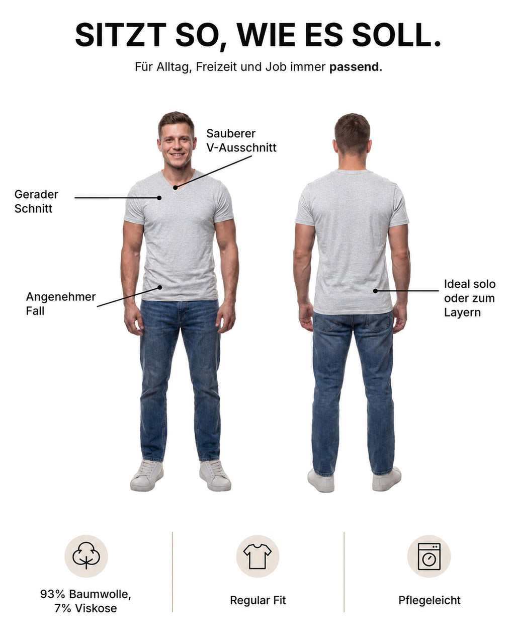 Herren T-Shirt V-Ausschnitt Baumwolle – V-Neck