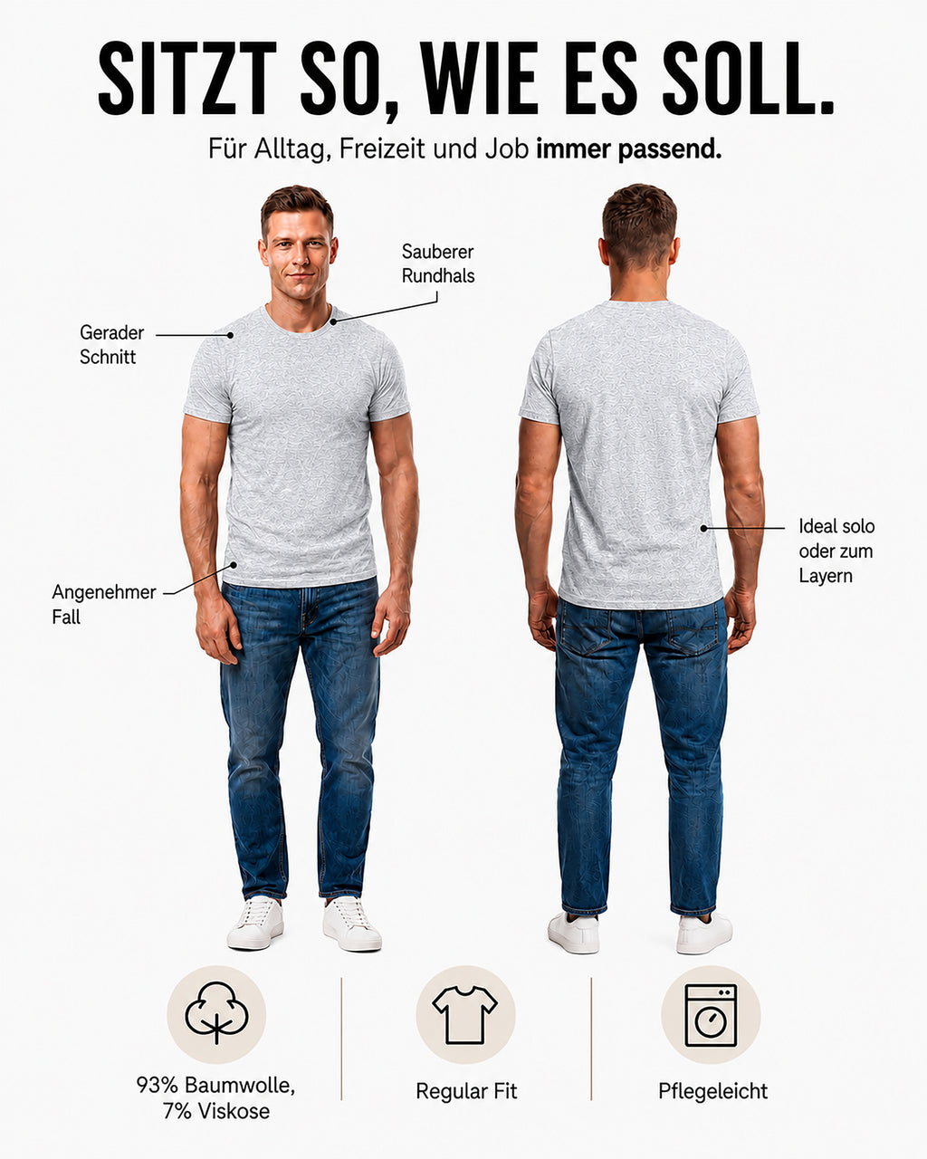 Herren T-Shirt Rundhals Baumwolle – Sunset