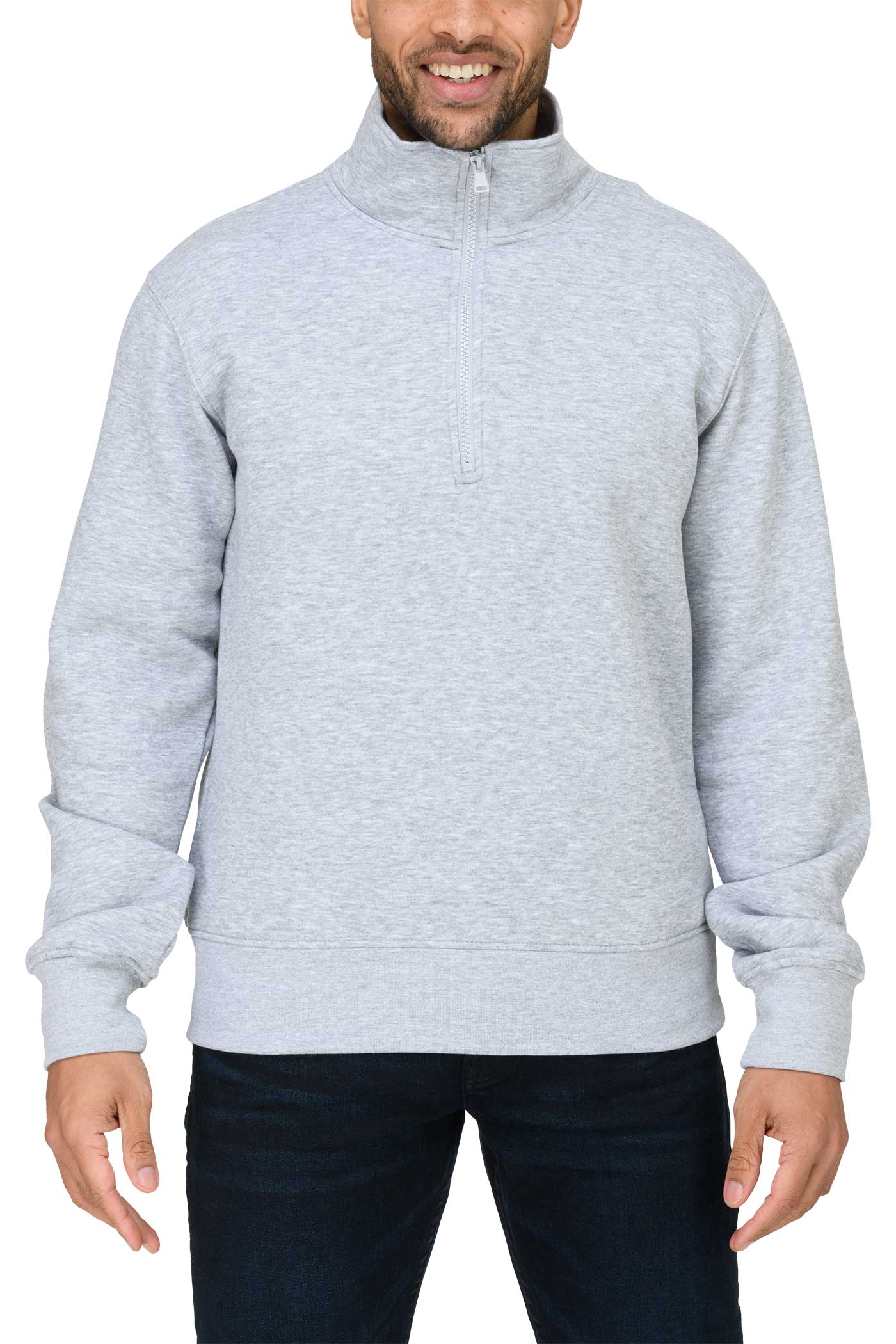 Herren Pullover Halfzip mit elastischen Ärmelbündchen und Taille in Grau meliert