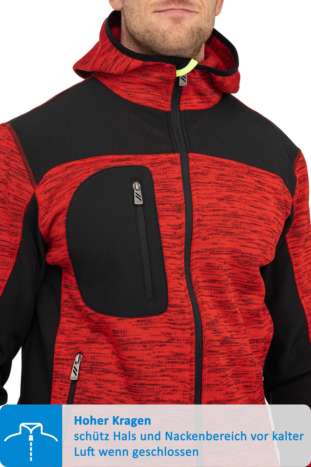 Herren Jacke aus Strickgewebe mit Brusttasche in Rot