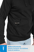 Herren Pullover mit Kapuze und Reißverschlussfach in Schwarz