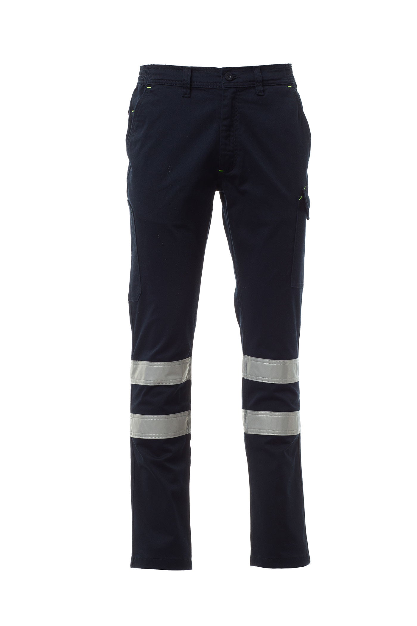 Herren Arbeitshose mit Reflexstreifen und dehnbarem Bund in Dunkelblau