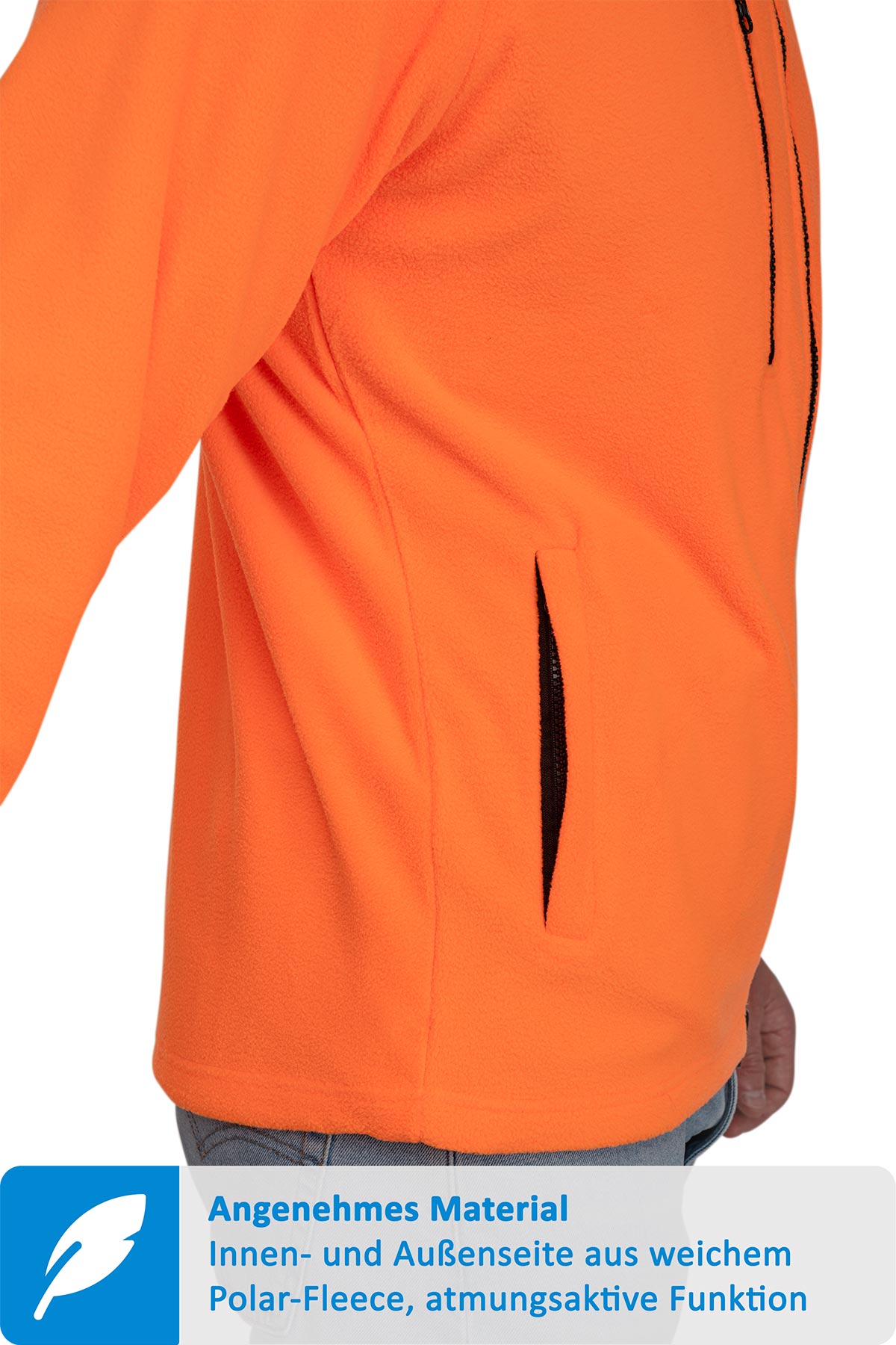 Fleecejacke für Herren mit Reißverschlusstaschen in Orange