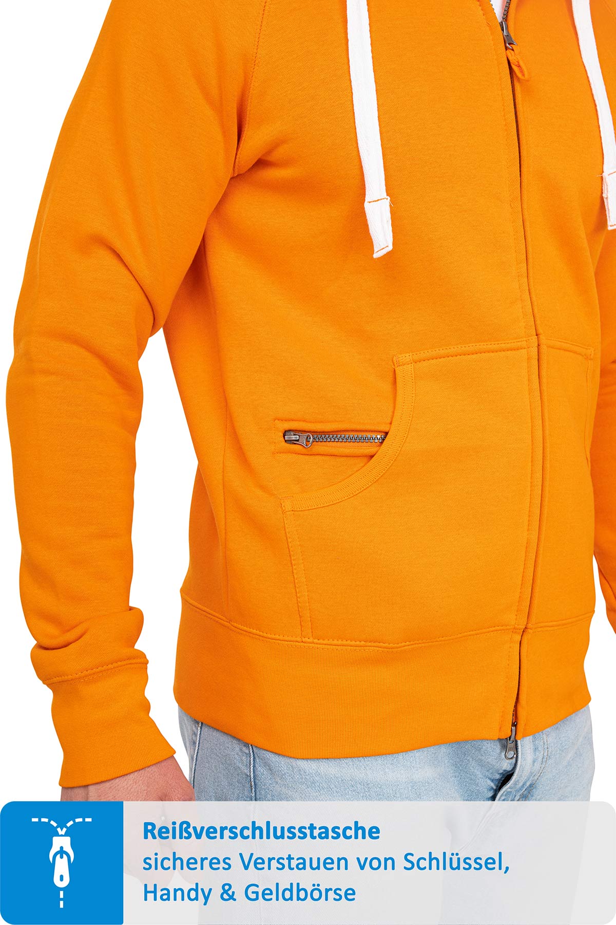 Seitentasche mit zusätzlichen Reißverschlussfach in Orange