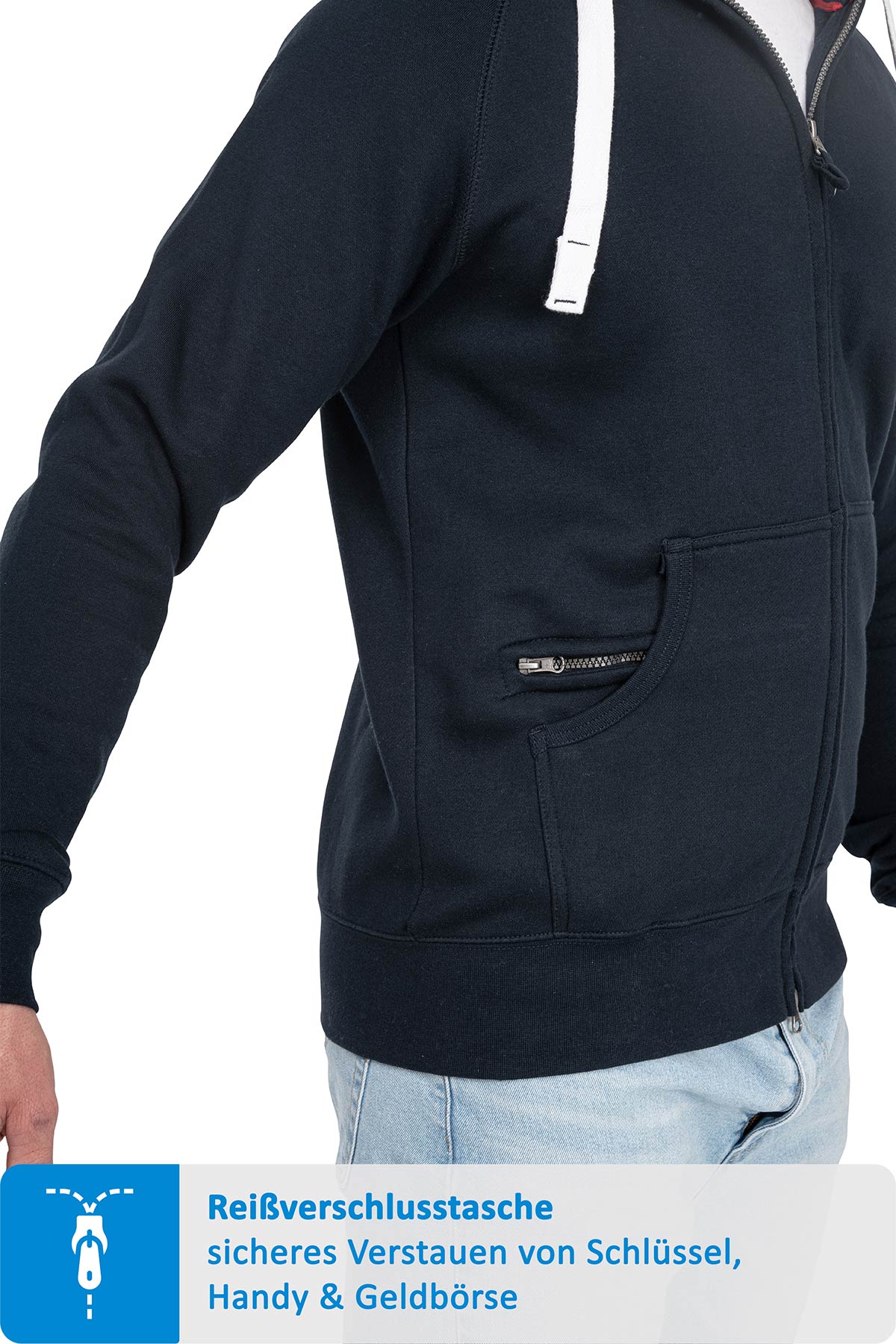 Seitentasche mit zusätzlichen Reißverschlussfach in Dunkelblau