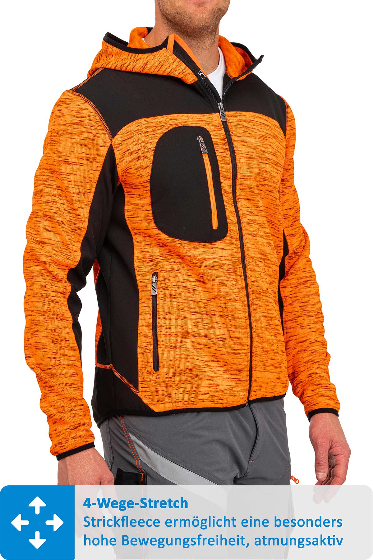 Herren Softshelljacke mit funktionalen Taschen in Orange