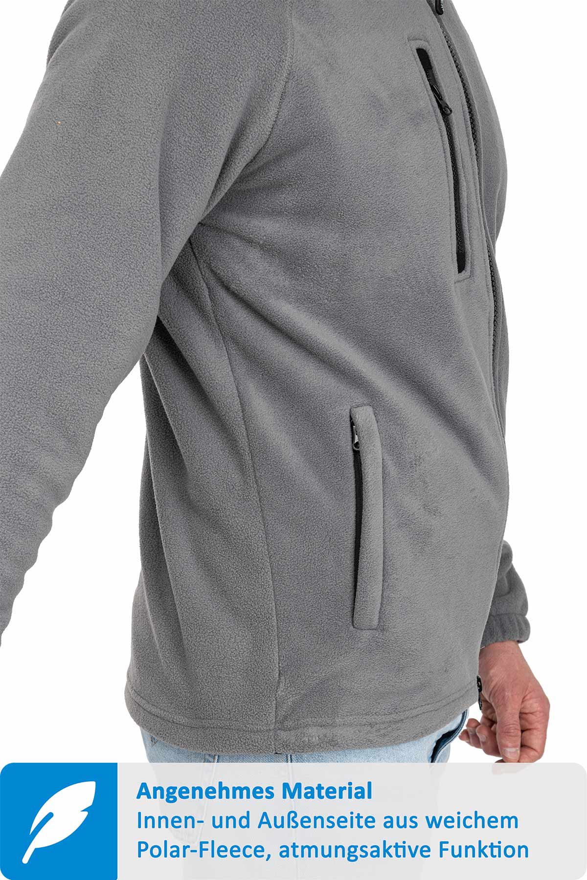 Fleecejacke für Herren mit Reißverschlusstaschen in Anthrazit
