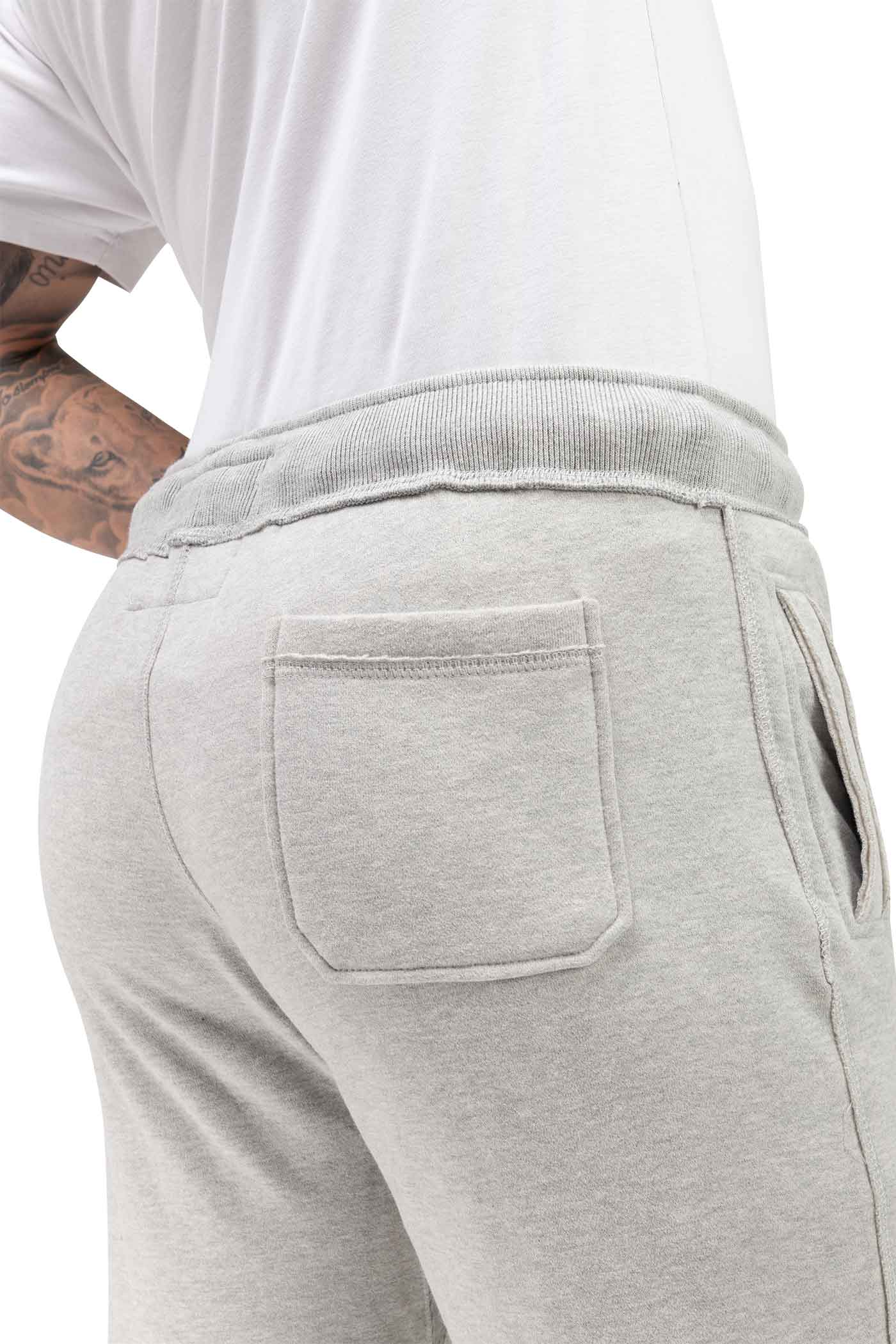 Herren Sweathose mit Gesäßtasche und Kordelzug in Grau meliert